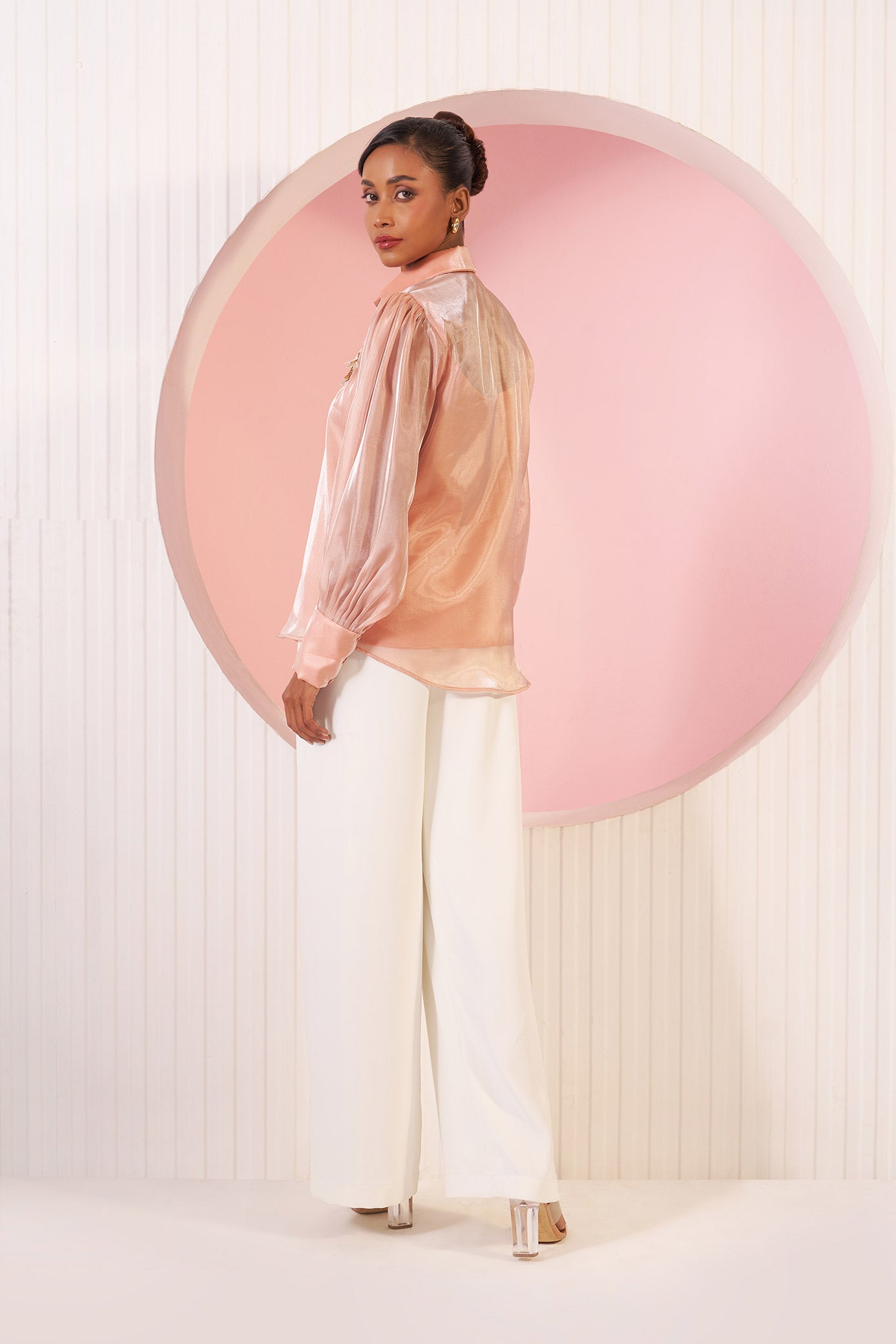 Crystal Apricot Peach Sheer Organza Shirt