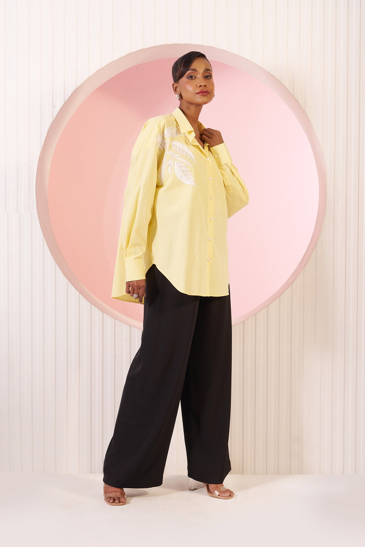 Lydia Soft Lemon Yellow Embellished Cotton Shirt