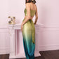 Olive Ombre Drape Skirt Set