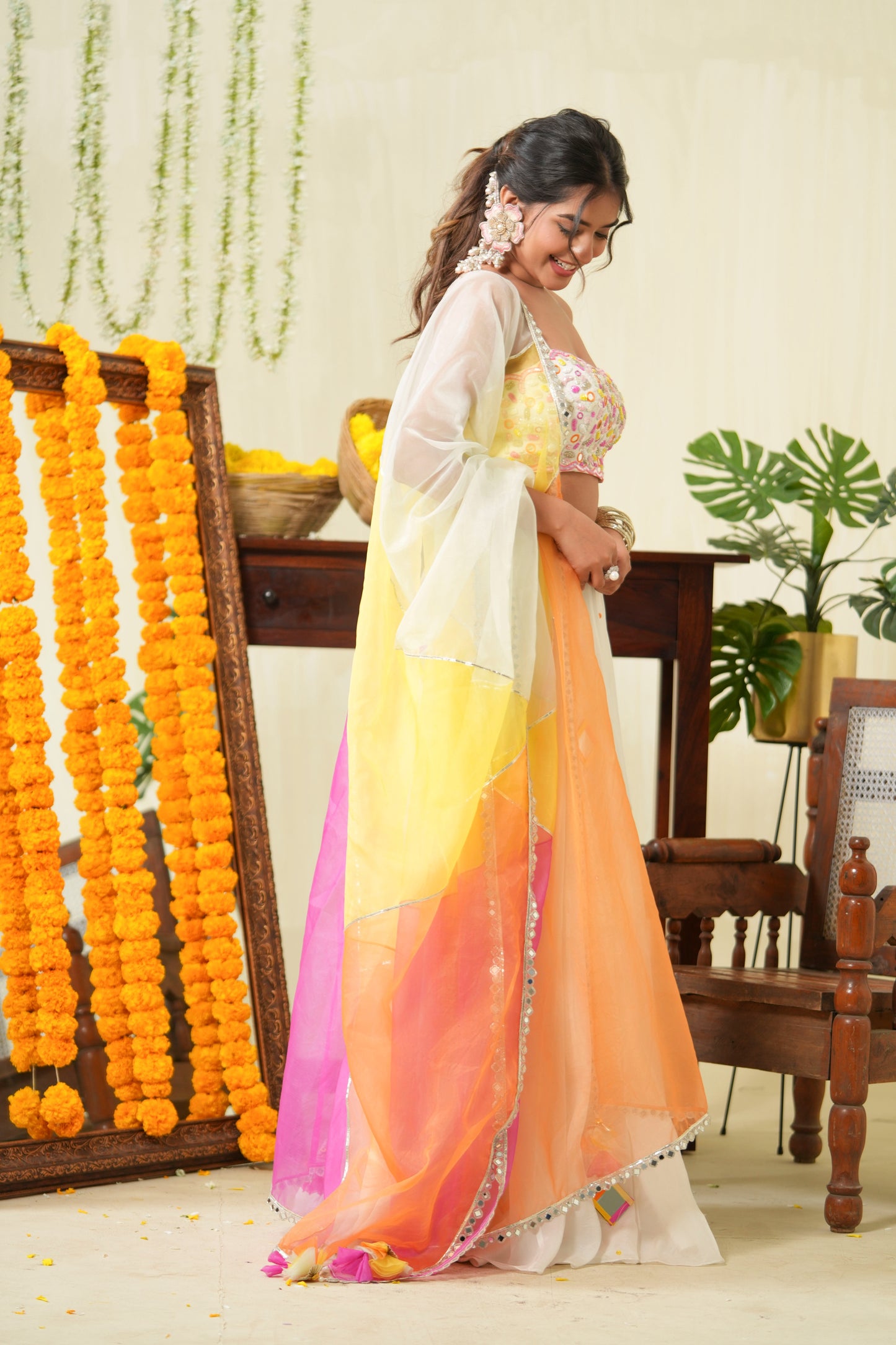 Pearl White Mirror Lehenga Set