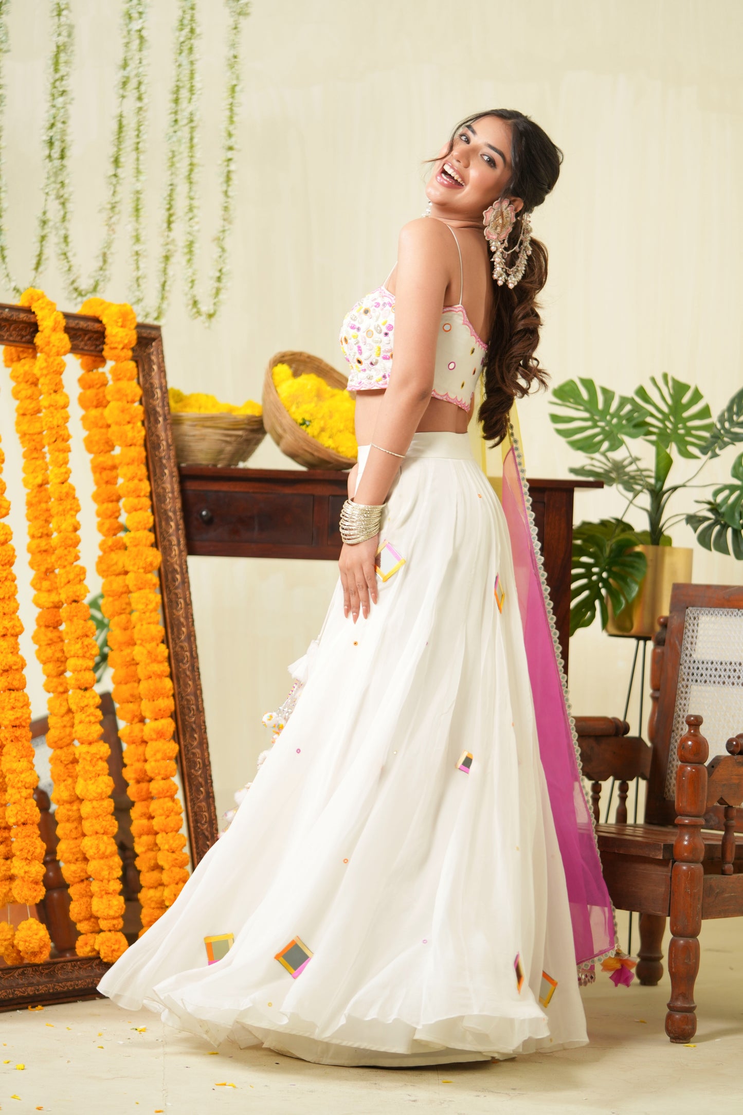 Pearl White Mirror Lehenga Set