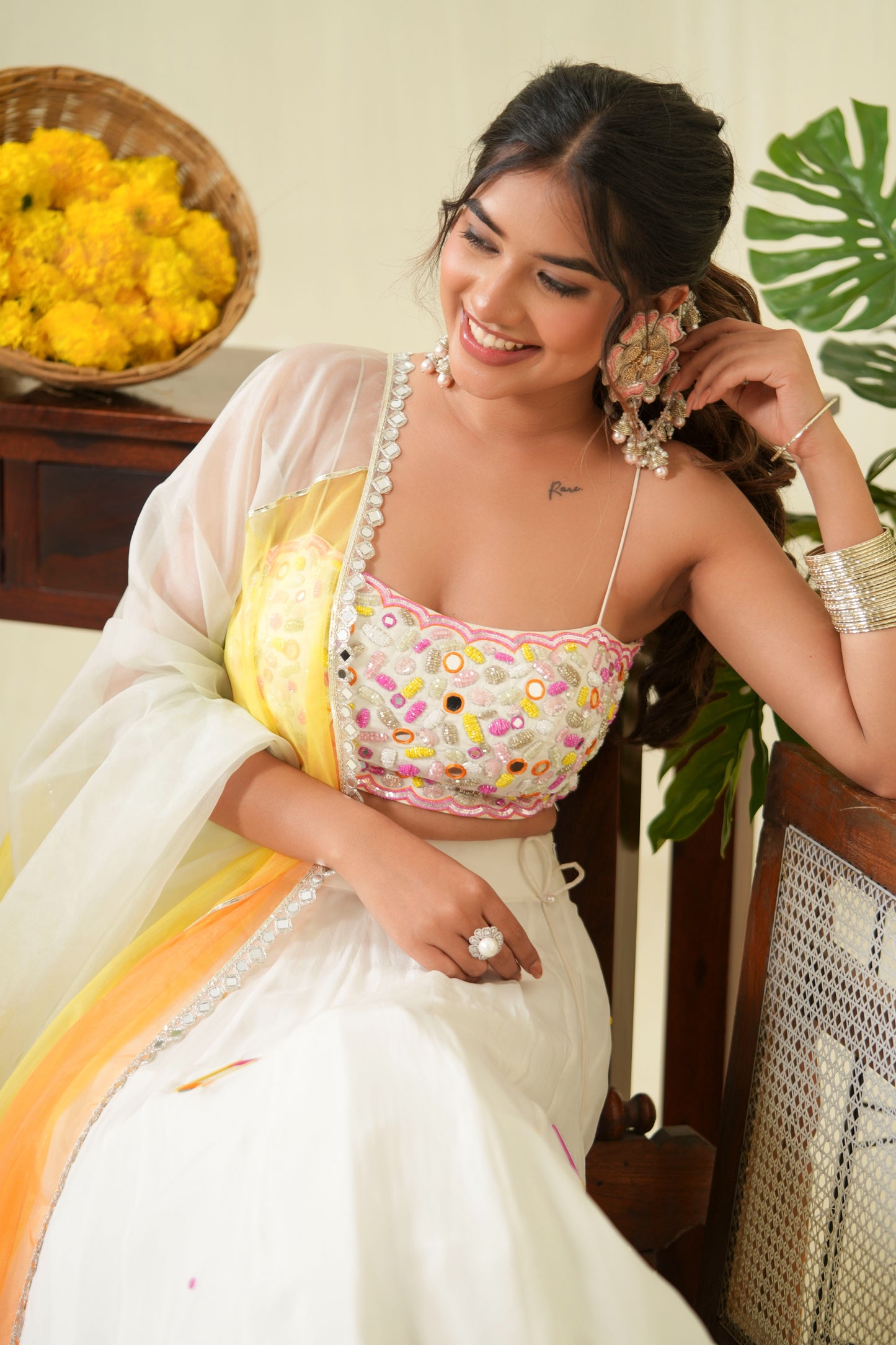 Pearl White Mirror Lehenga Set