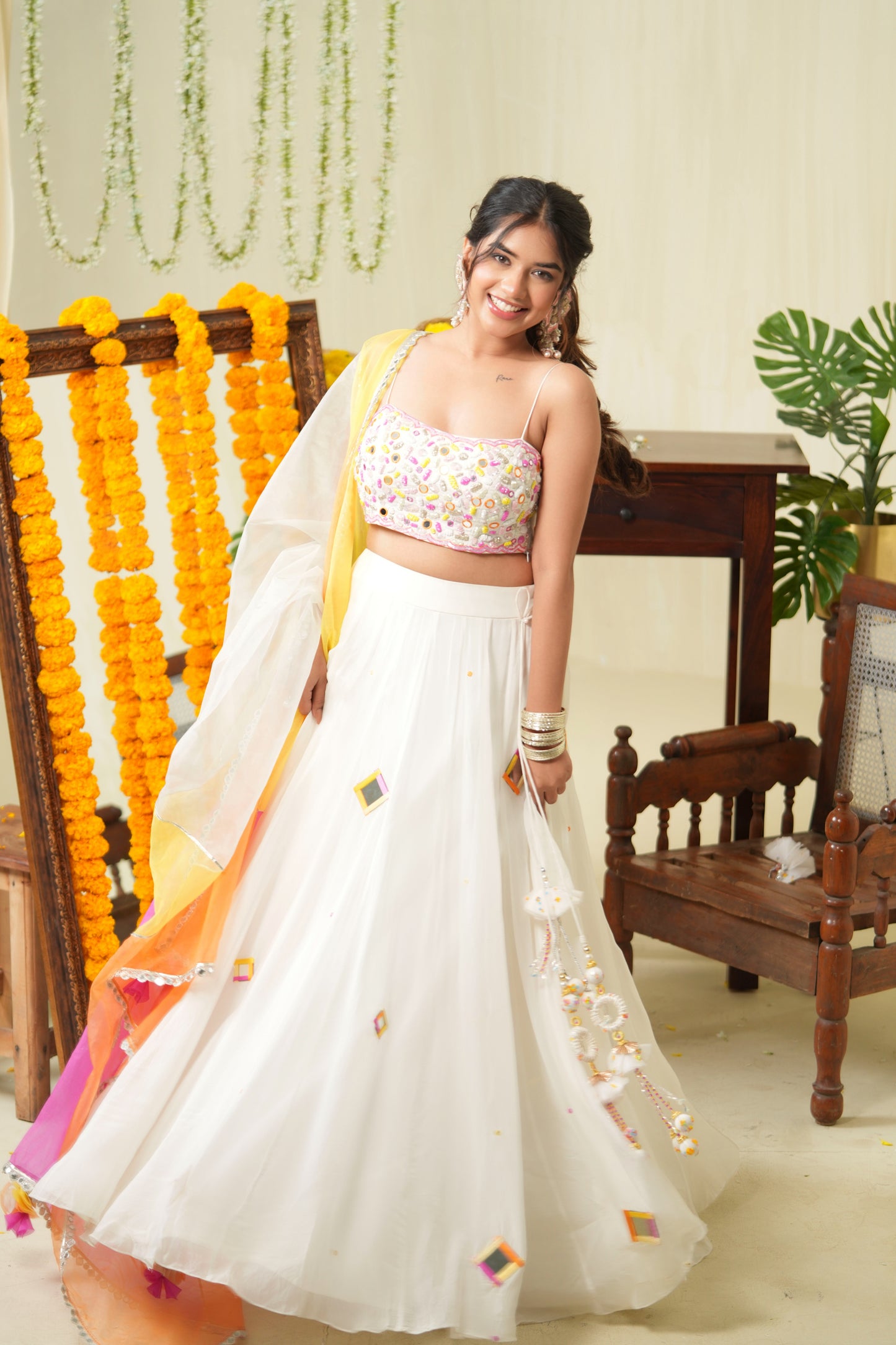 Pearl White Mirror Lehenga Set