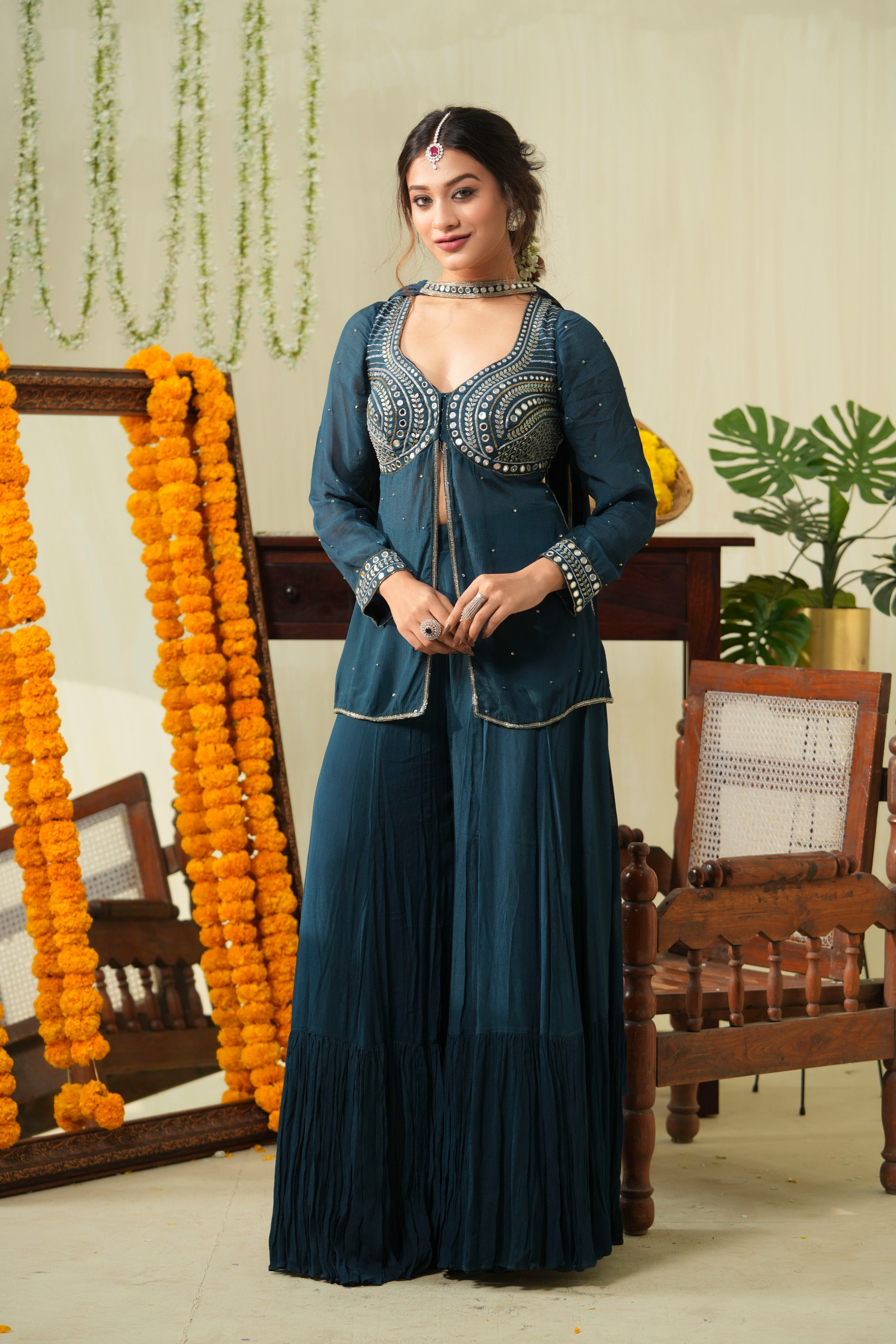 Teal Blue Sharara Set