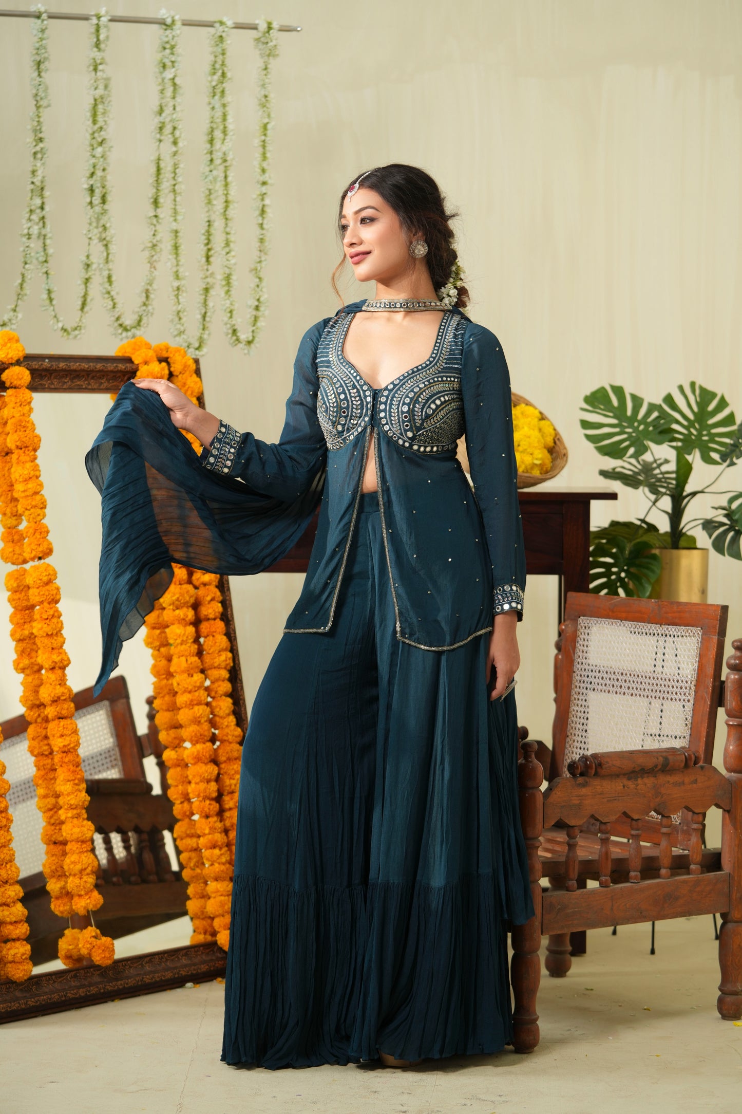 Teal blue sharara set