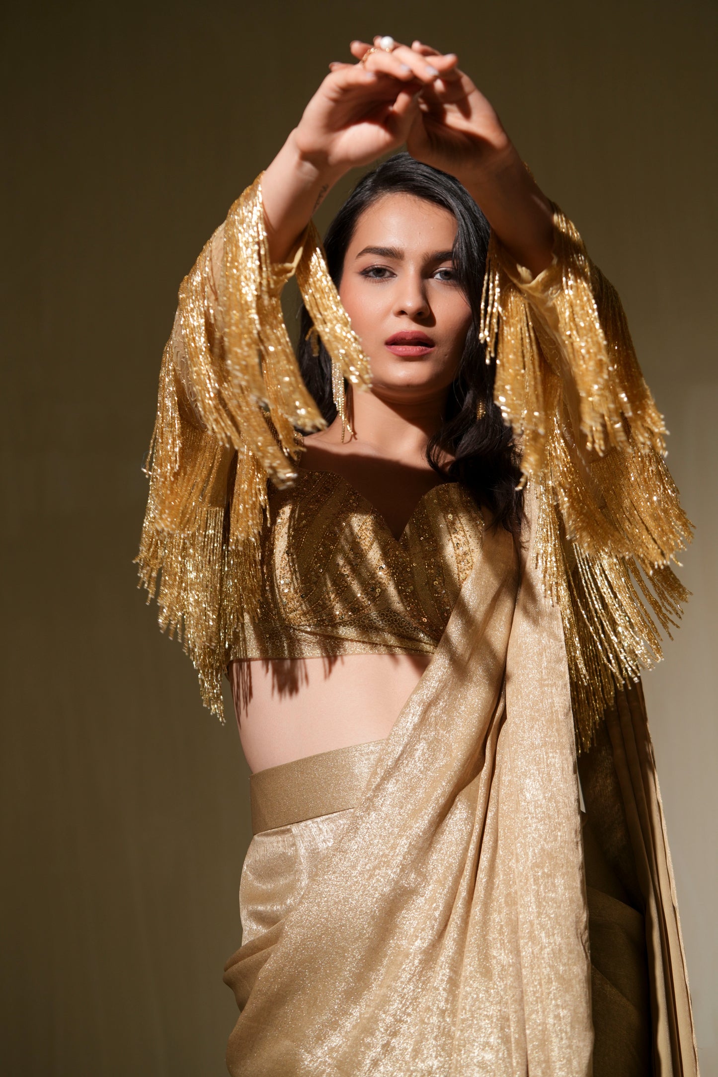 Champagne Gold drape saree