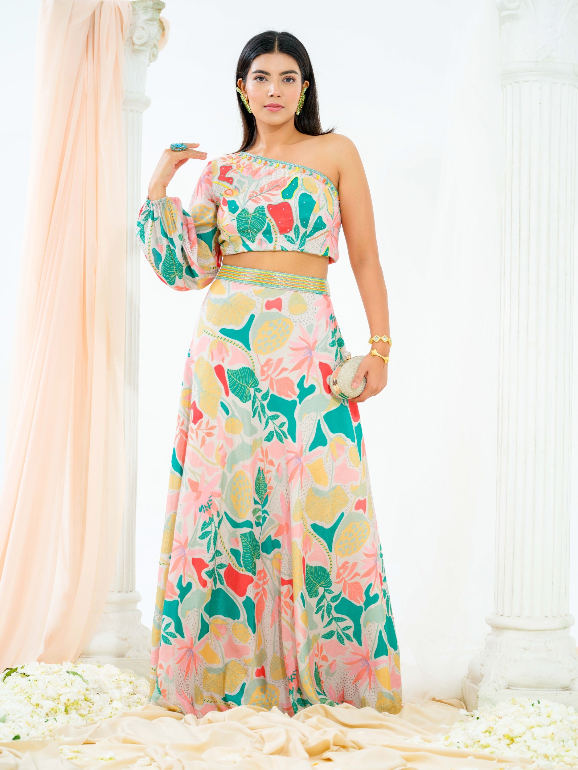 Forest Green Abstract Print Skirt Set