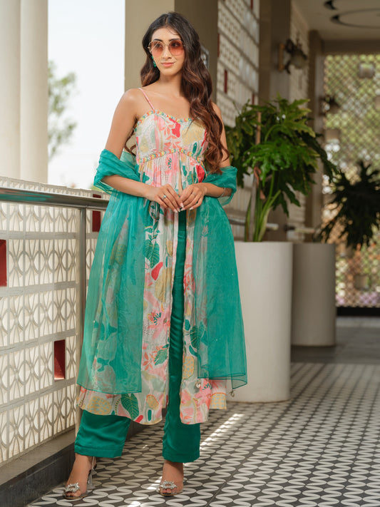 Forest Green Prited Kurta Set