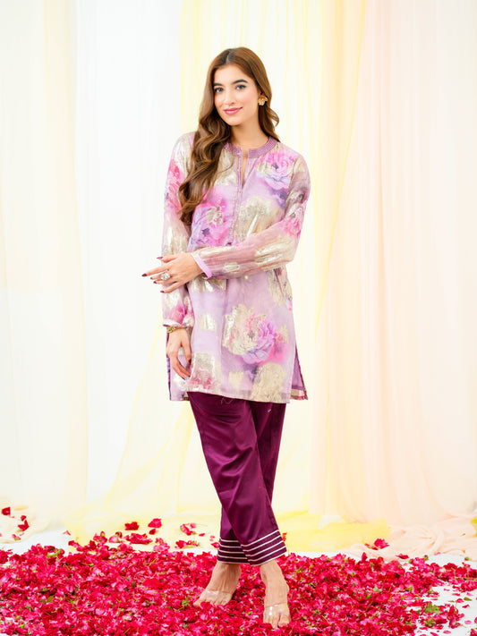 Plum Jacquard Kurta set