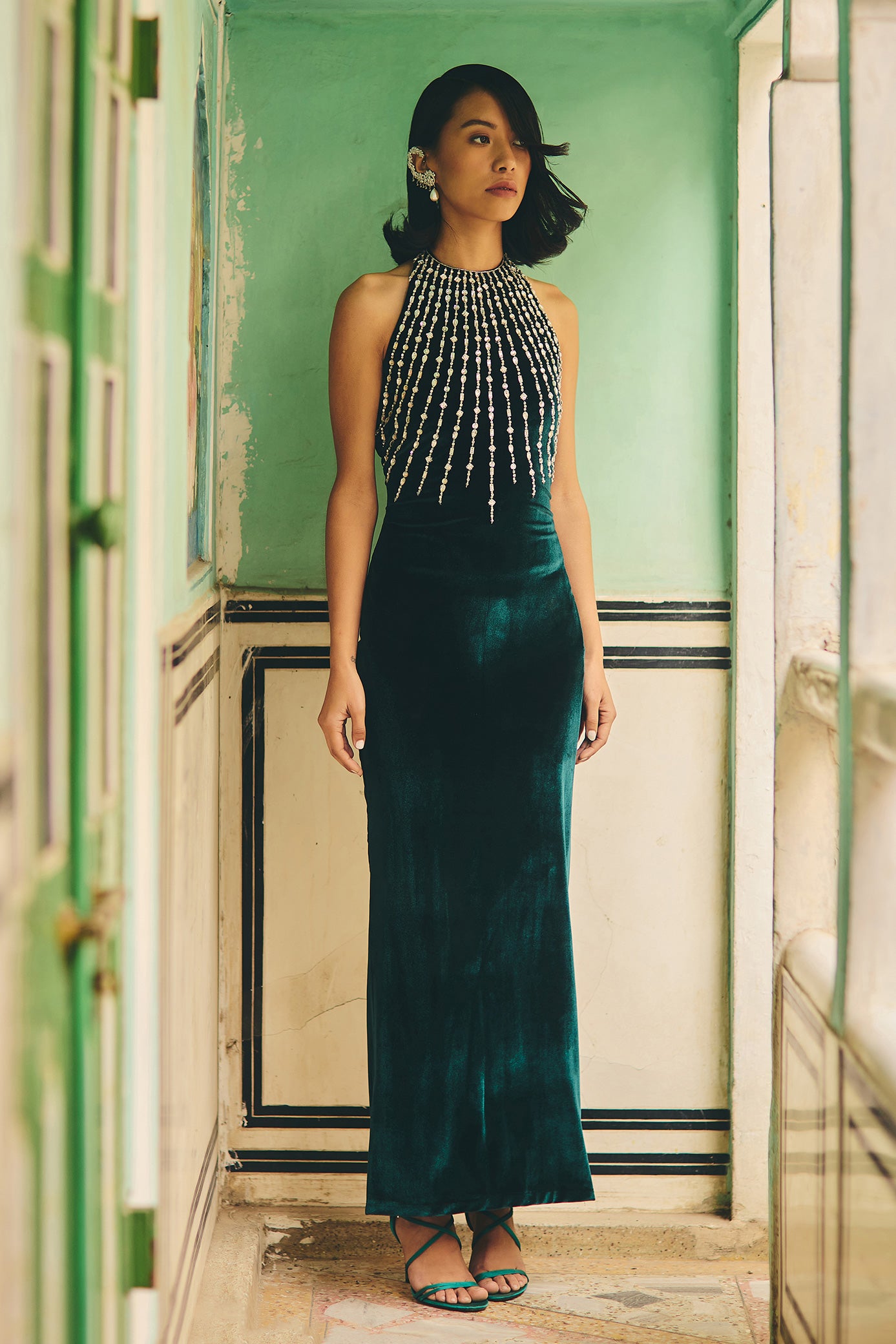 Emerald Green Halter Neck Dress