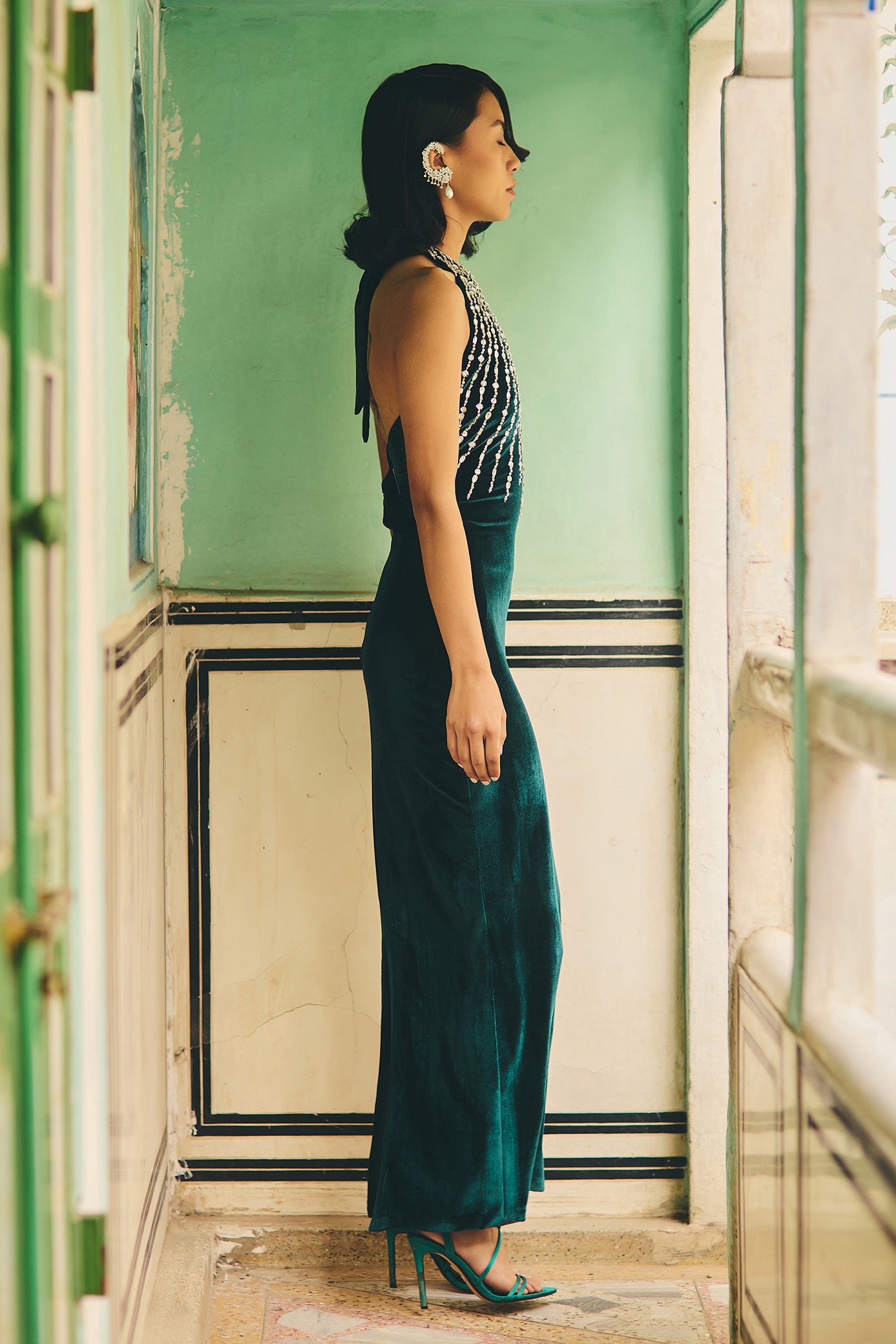 Emerald Green Halter Neck Dress