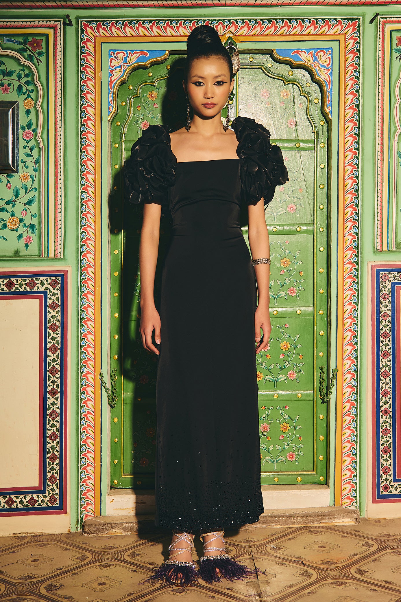 Raindrop  Black Satin  Dress