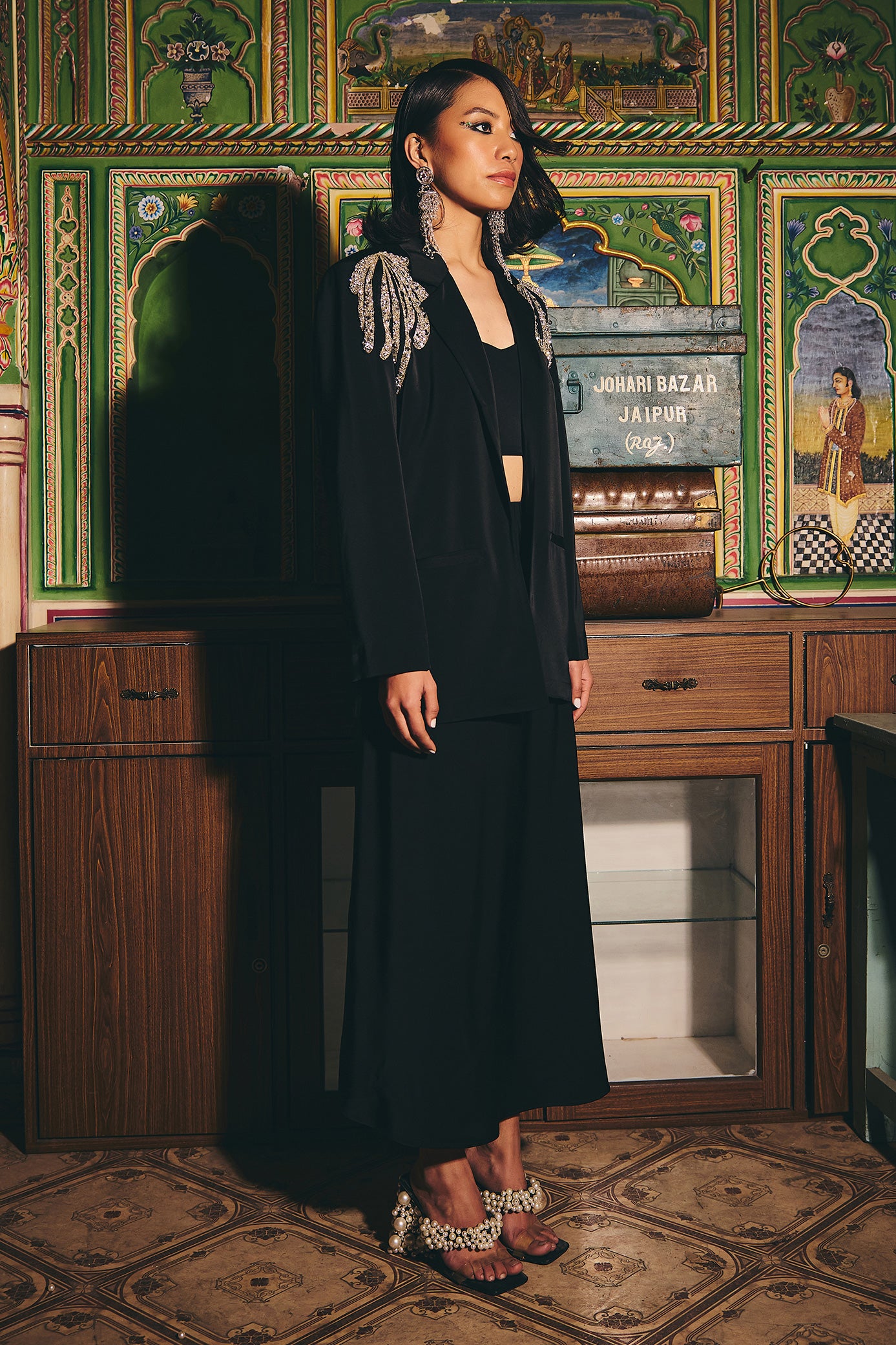 Midnight Black Blazer and Skirt Set