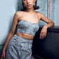 Denim Blue Sequin Skirt Set