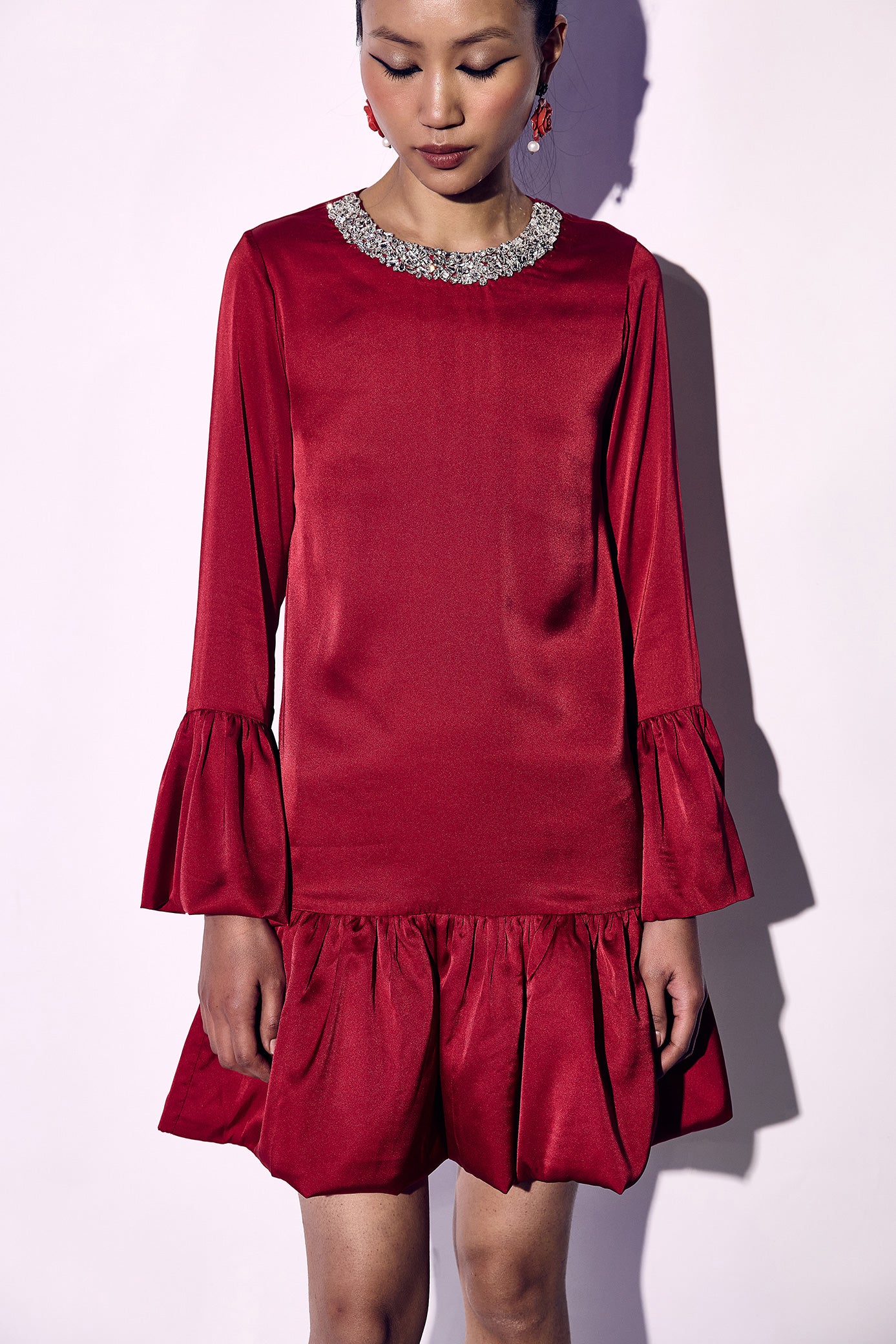 Crimson Red Mini Bubble Dress