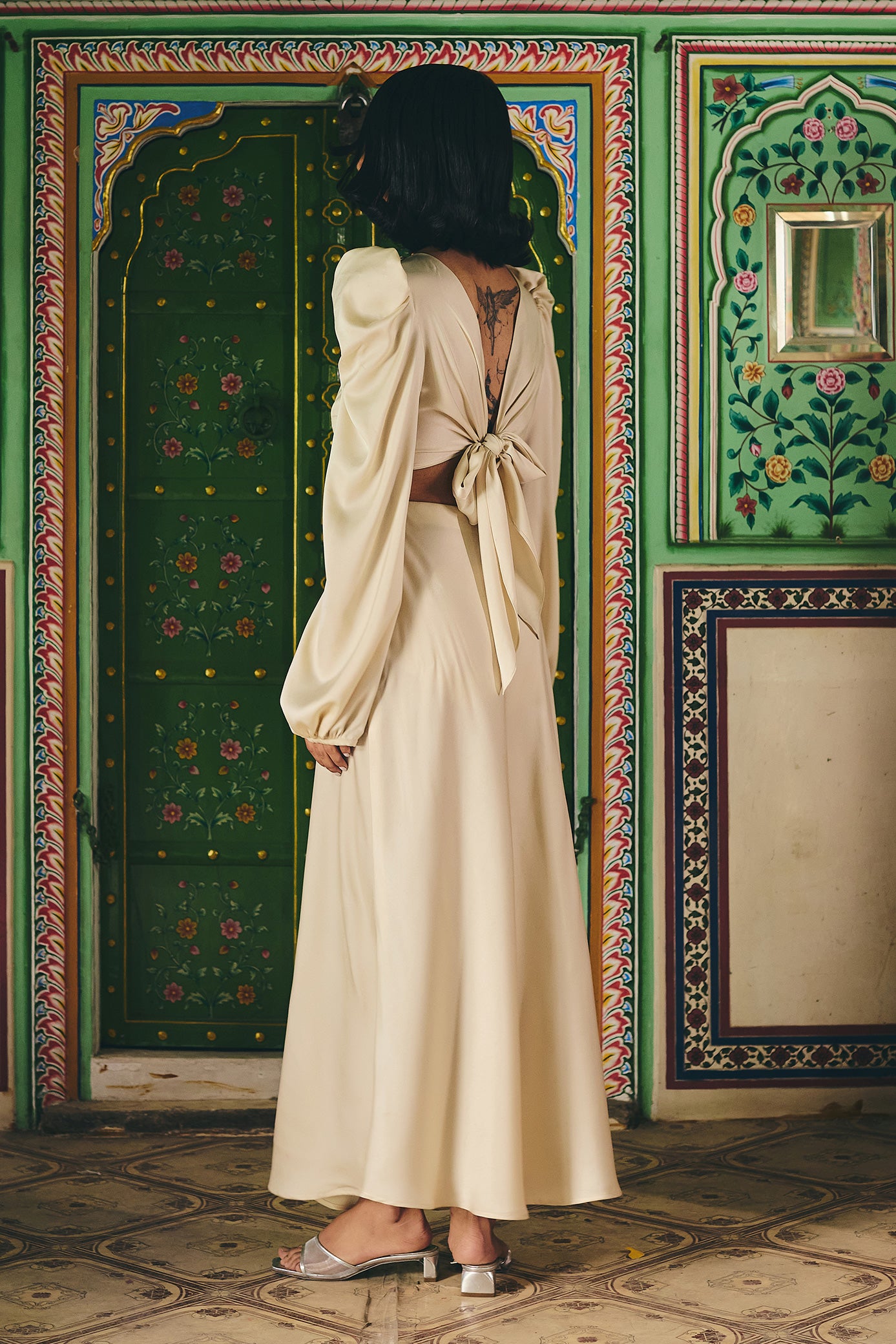 Ivory Satin Crop Top and Skirt Set