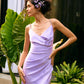 French lilac satin slip dress