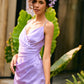 French lilac satin slip dress