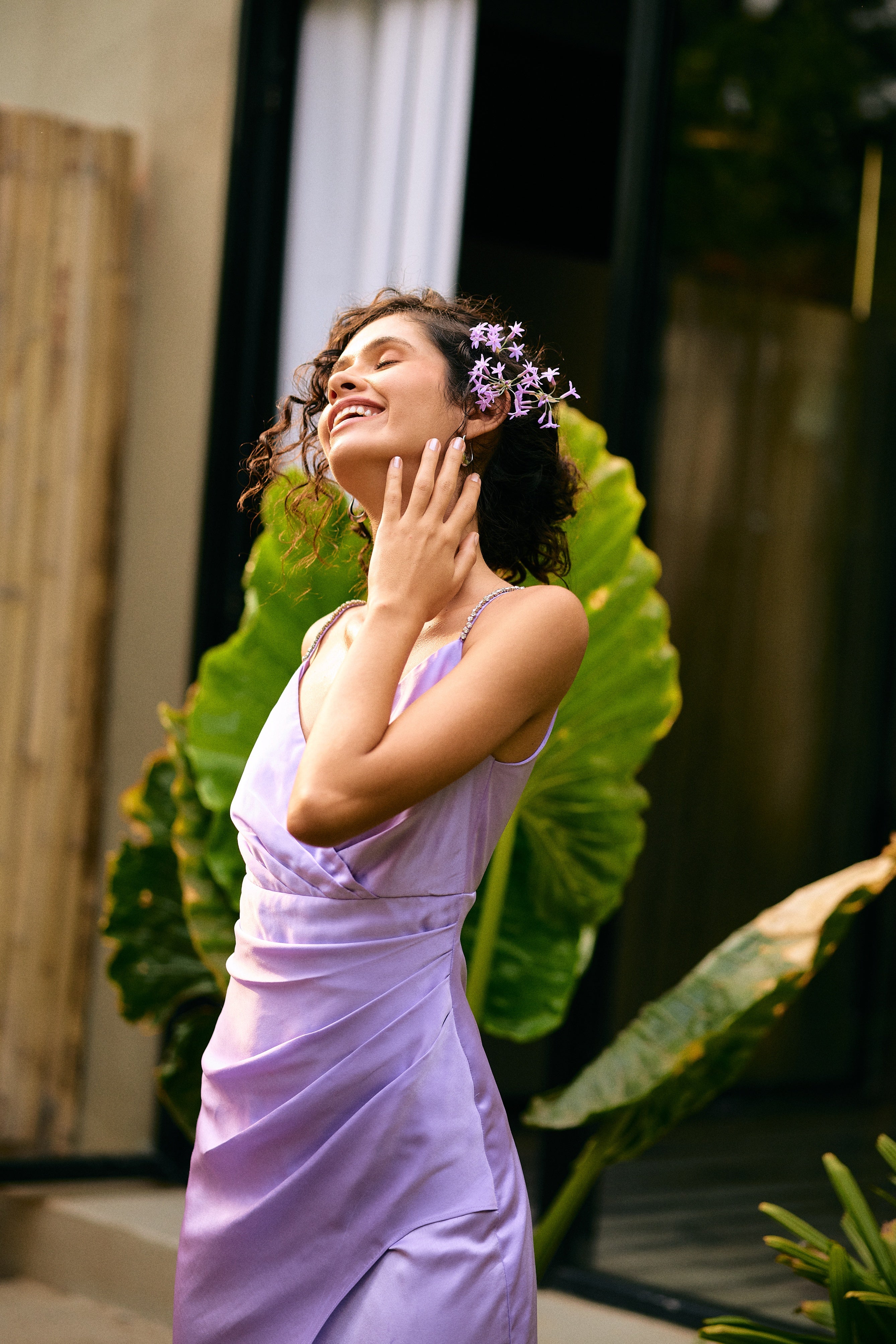 French Lilac Satin Slip Dress