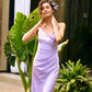 French lilac satin slip dress