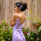 French lilac satin slip dress