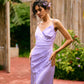 French lilac satin slip dress