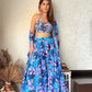 Double Blue Printed Halter Blouse Set