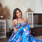 Double Blue Printed Halter Blouse Set