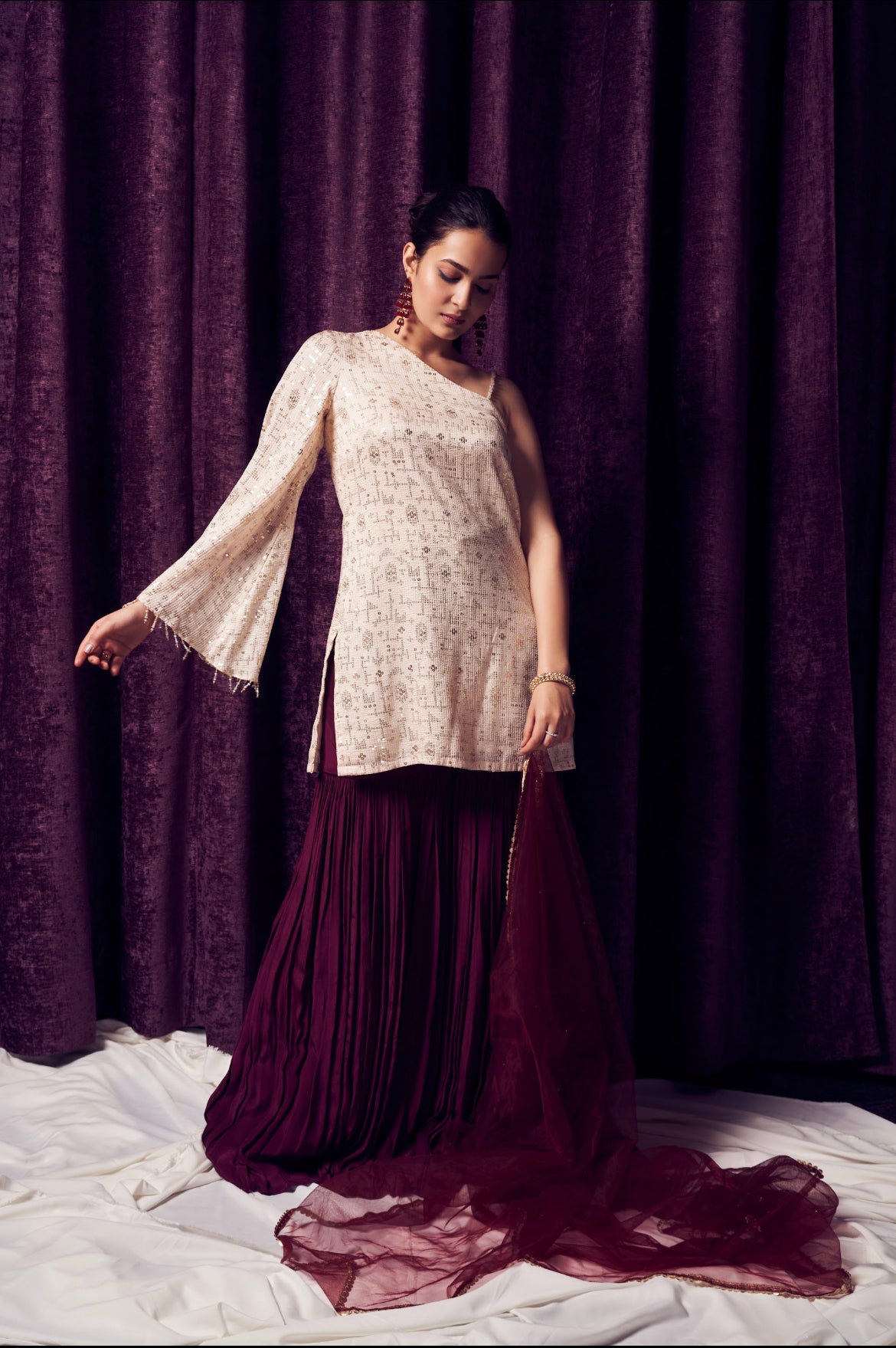 Golden Sequin Sharara set