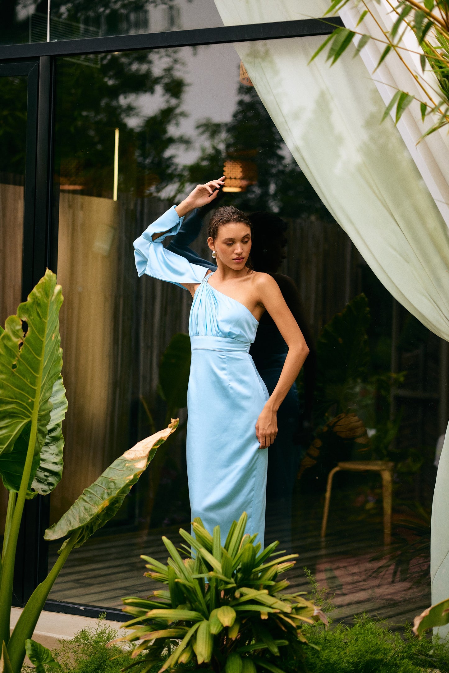 Ice - Blue one Shoulder Satin Dress