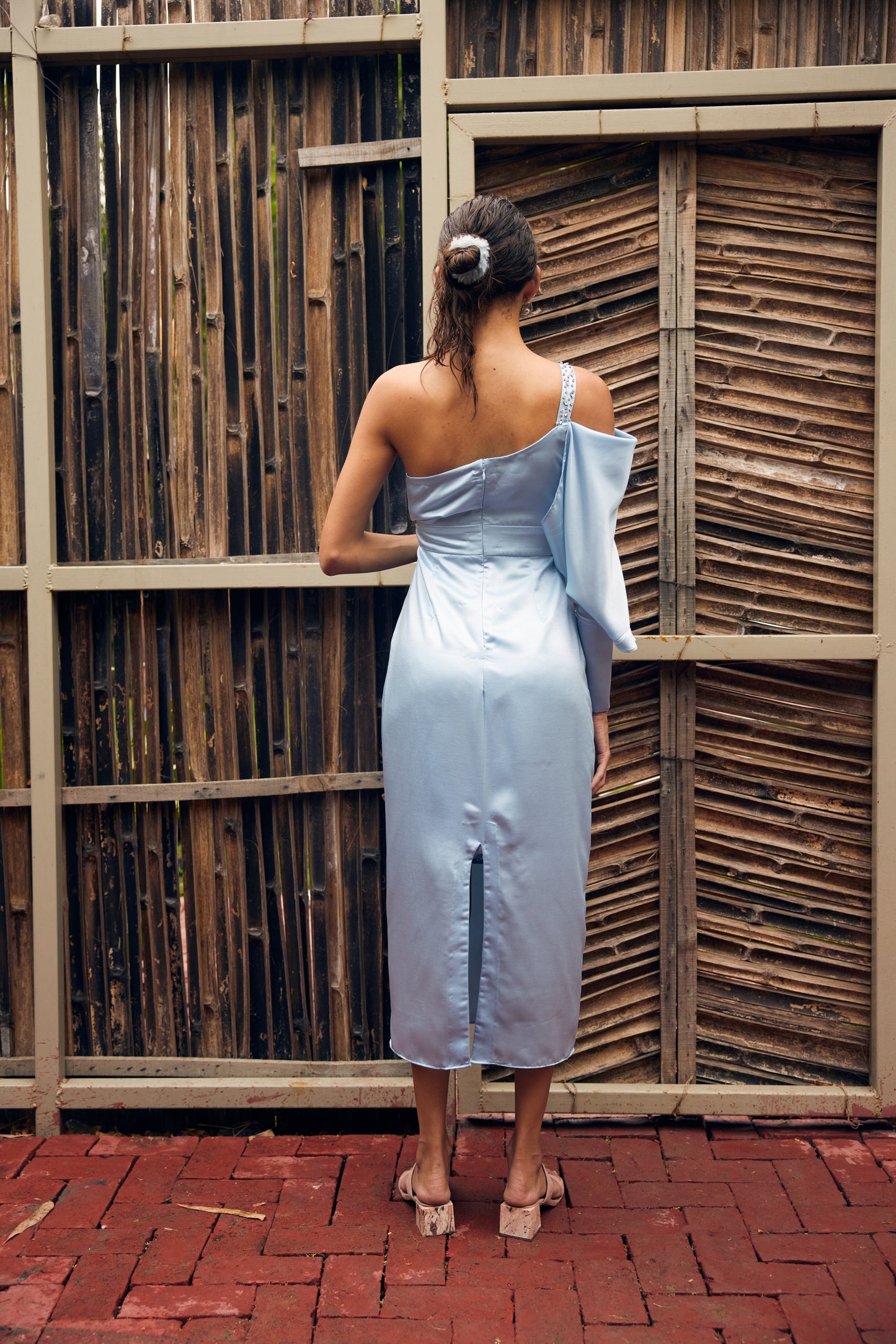 Ice - Blue one Shoulder Satin Dress