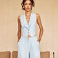 Powder Blue Vest Coat with  Wide Leg Pants