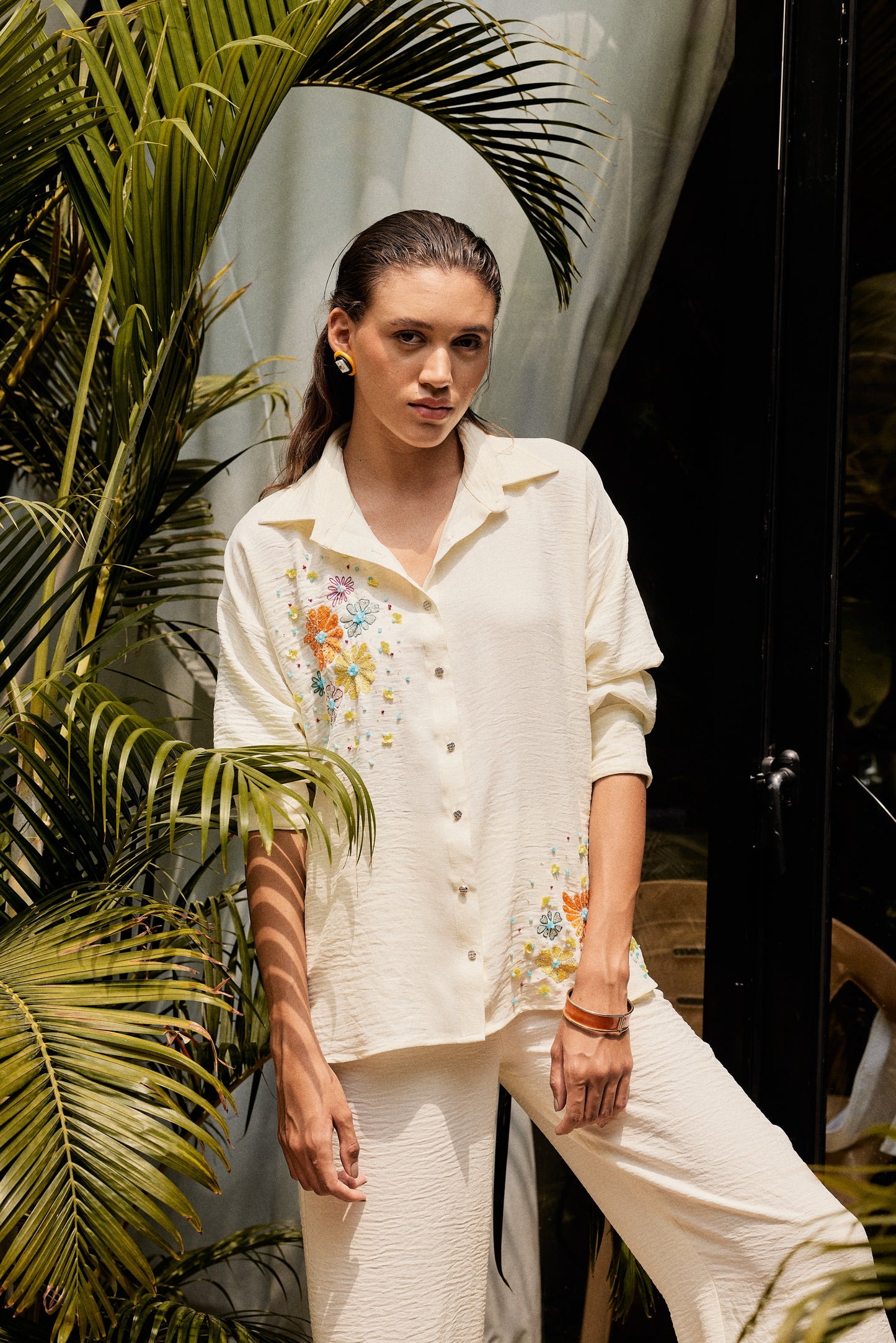Soft Ivory Embellished Shirt with Pants