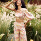 Soft Ivory Floral Top with Wide leg Trousers