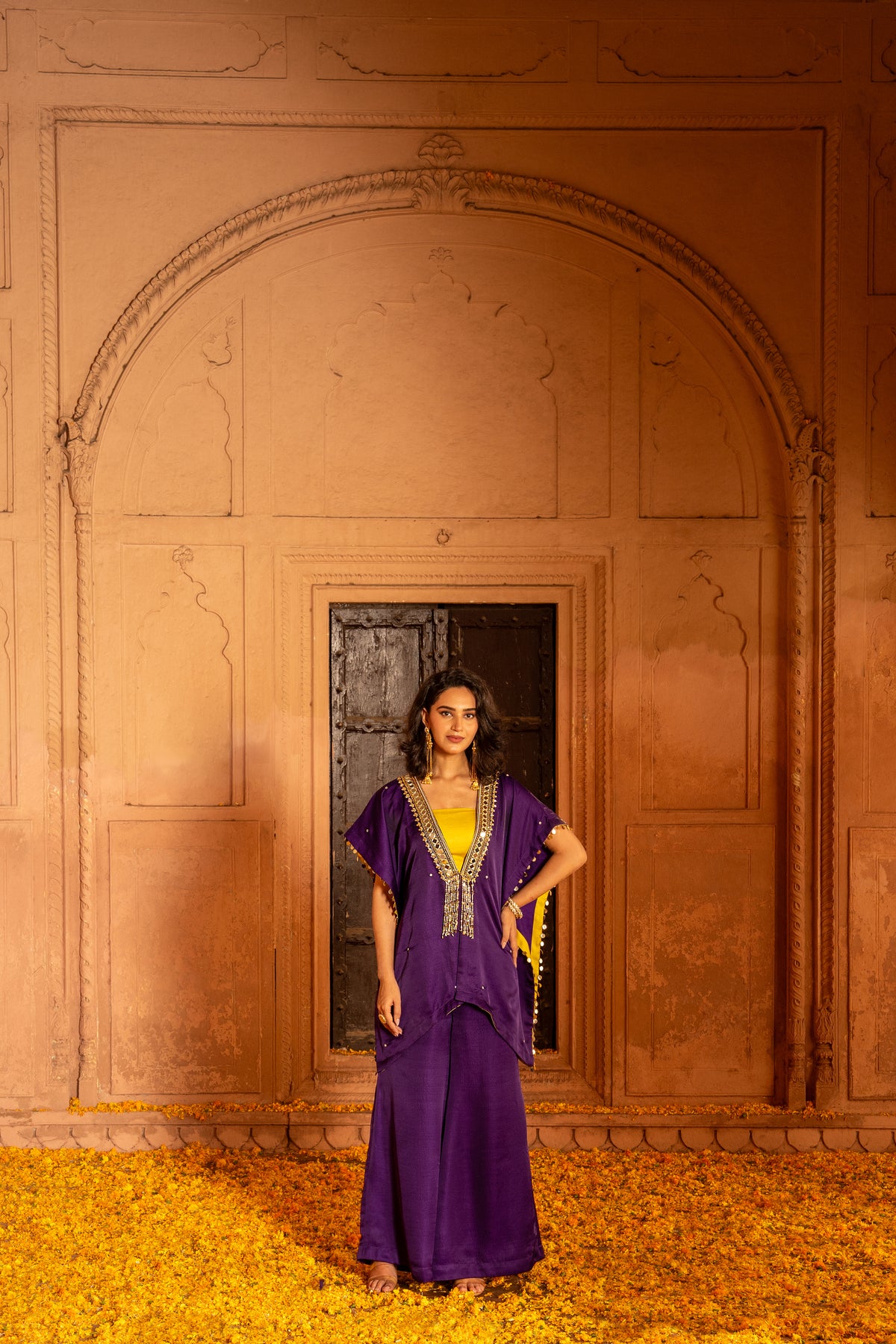 DEEP PURPLE  SHORT JACKET  WITH WIDE LEG BOTTOM