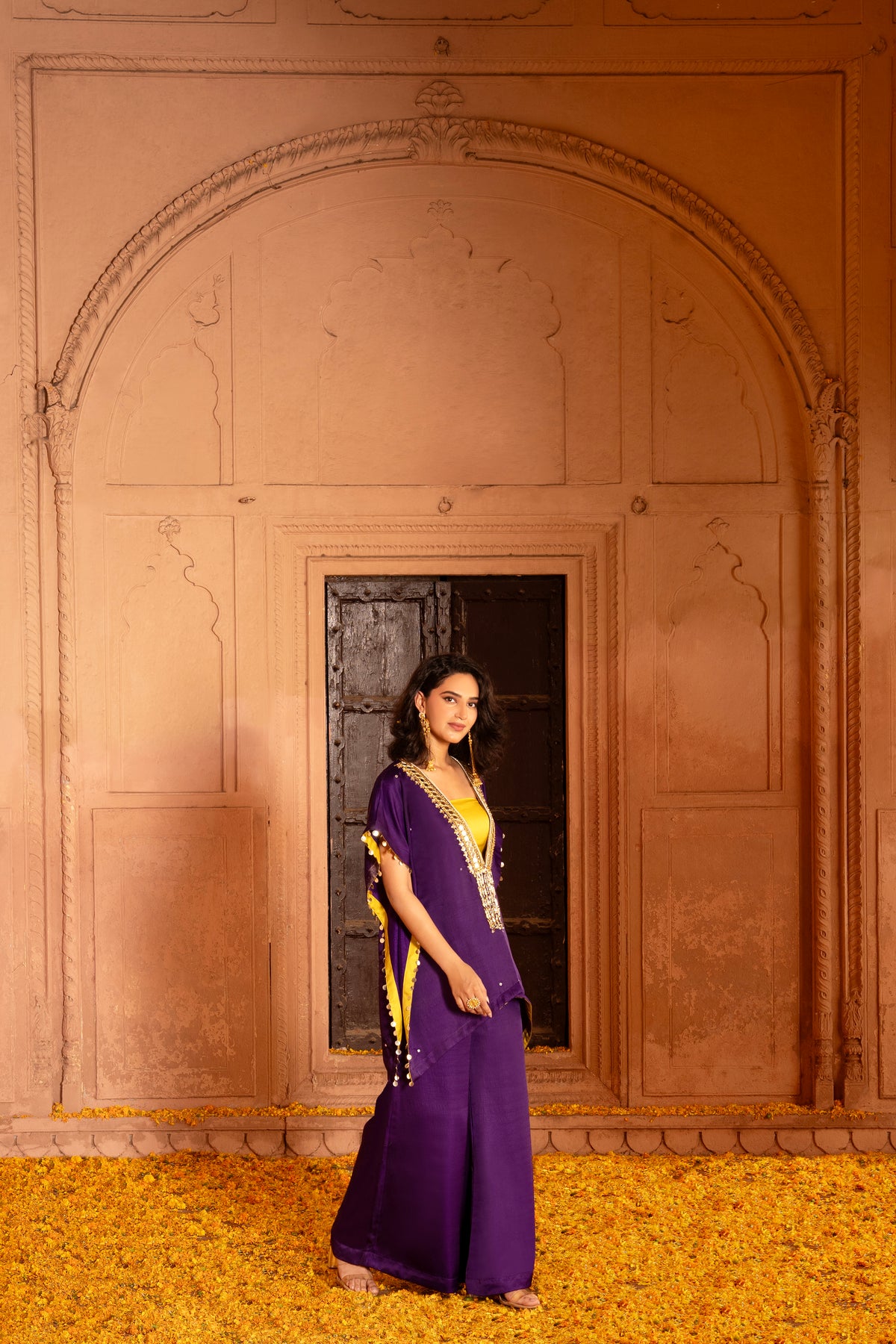 DEEP PURPLE  SHORT JACKET  WITH WIDE LEG BOTTOM