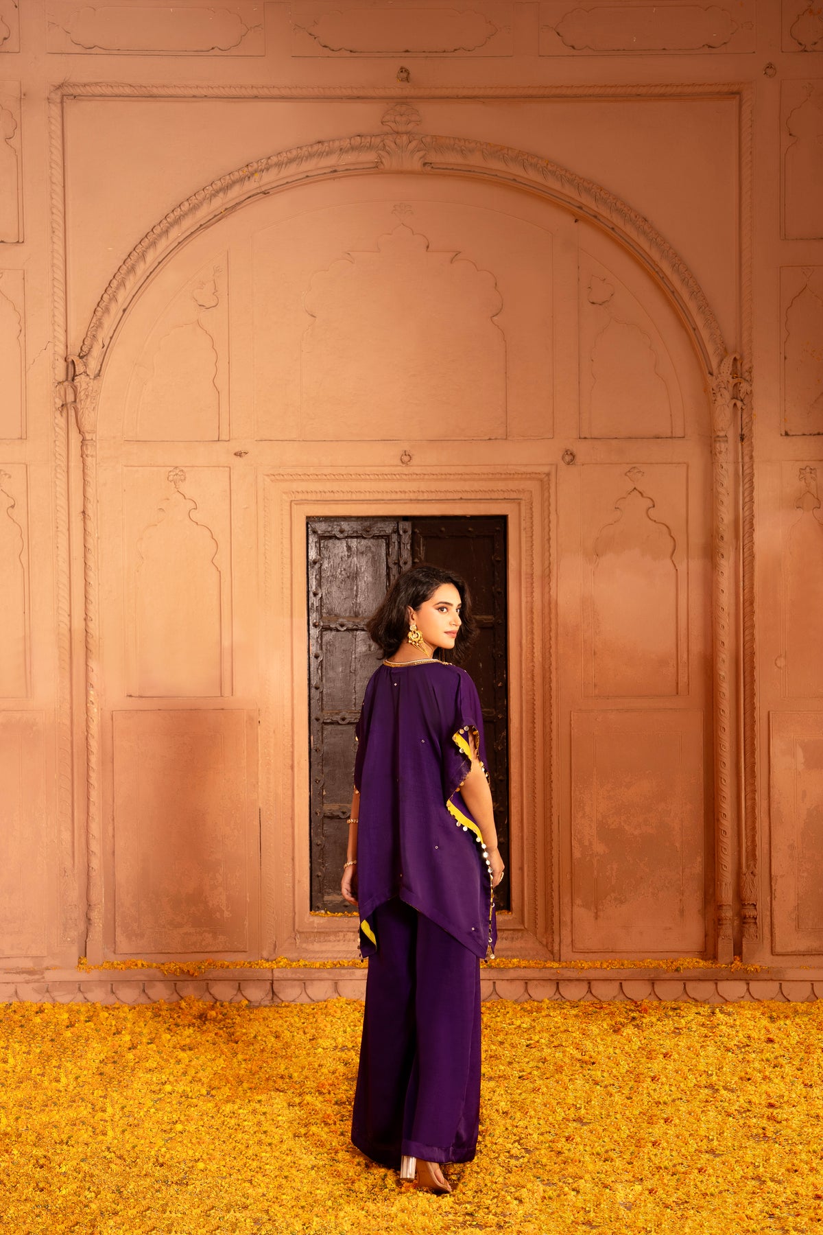 DEEP PURPLE  SHORT JACKET  WITH WIDE LEG BOTTOM