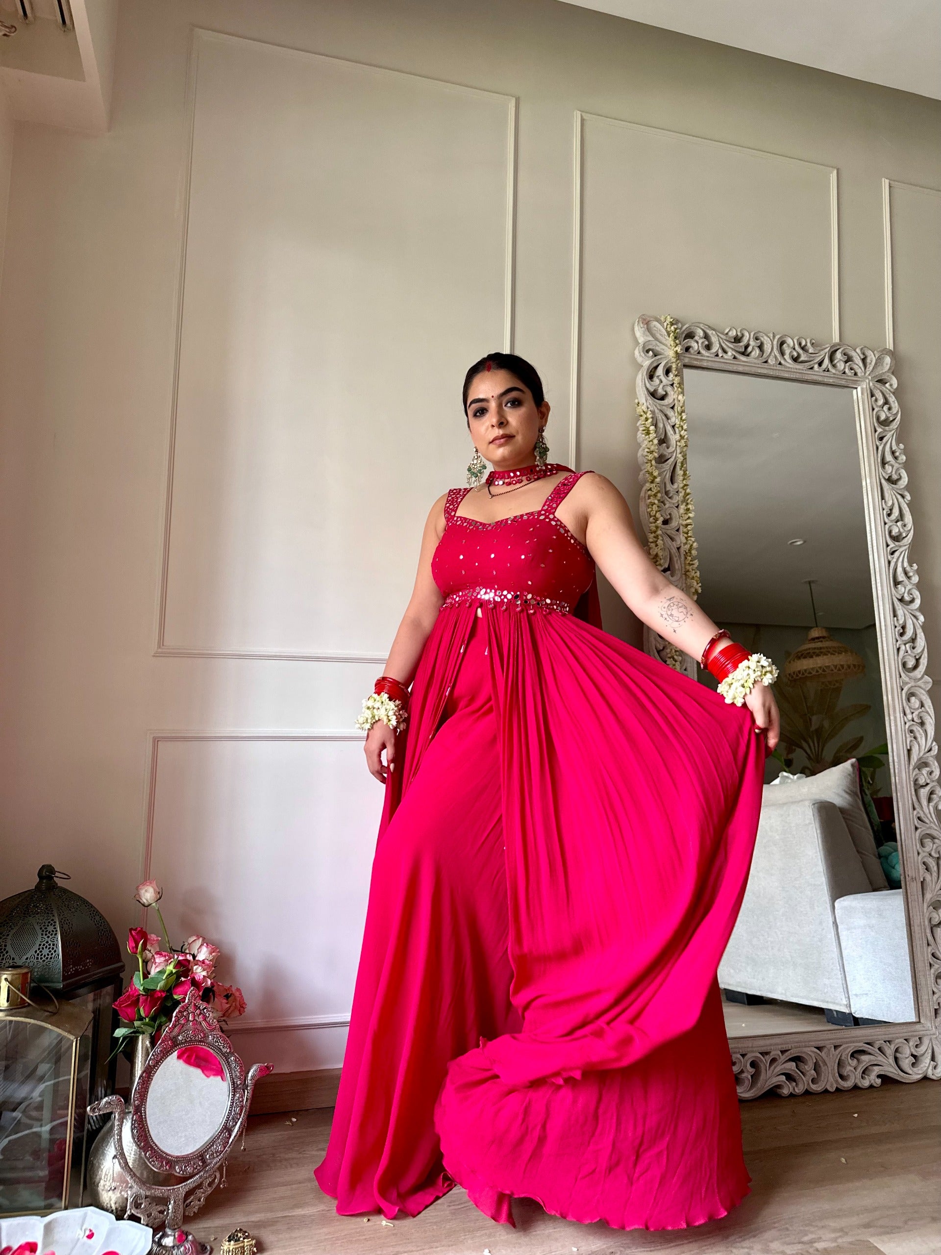 Magenta Pink Front Cut Anarkali Set