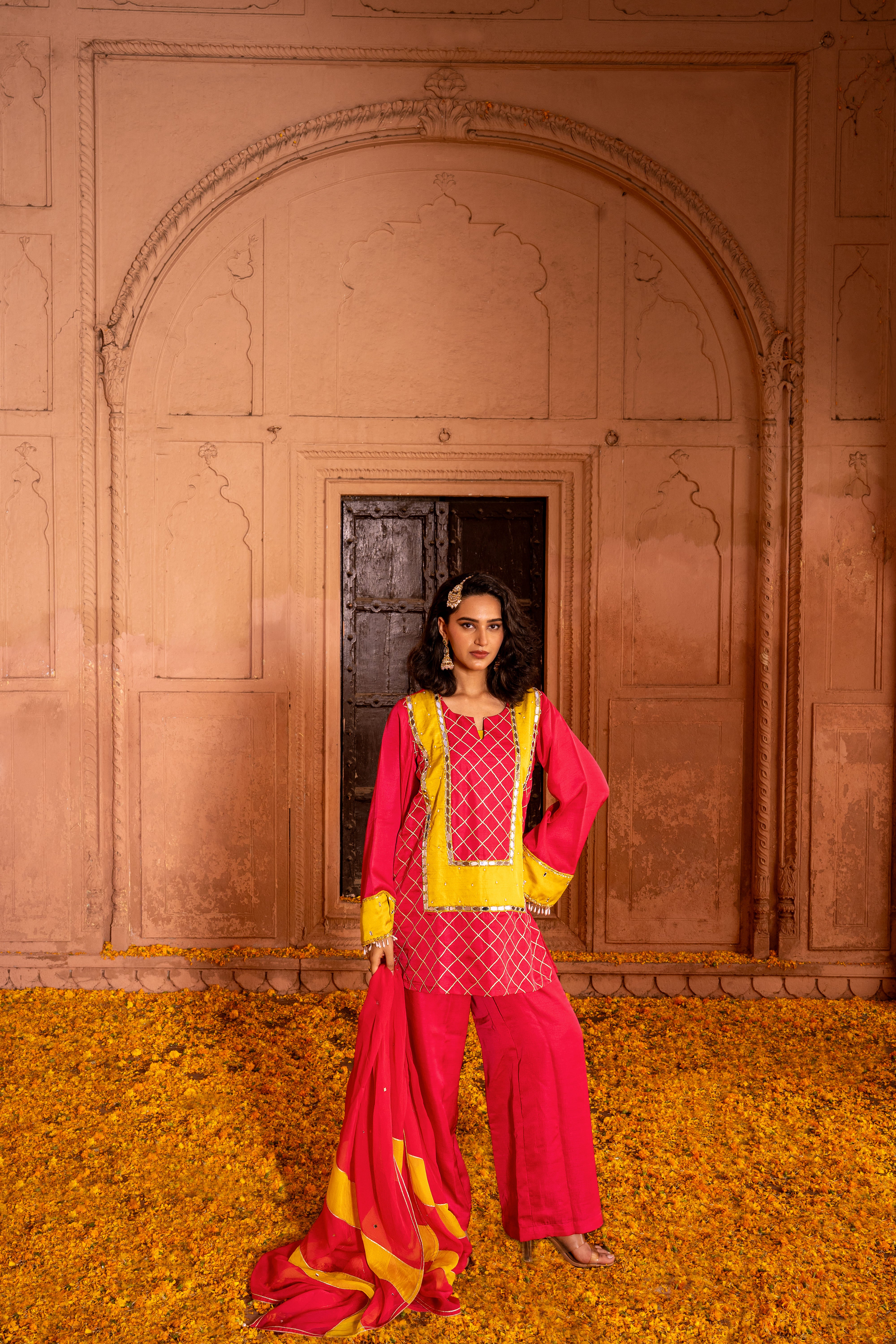 FUCHSIA SHORT KURTA & PANT SET
