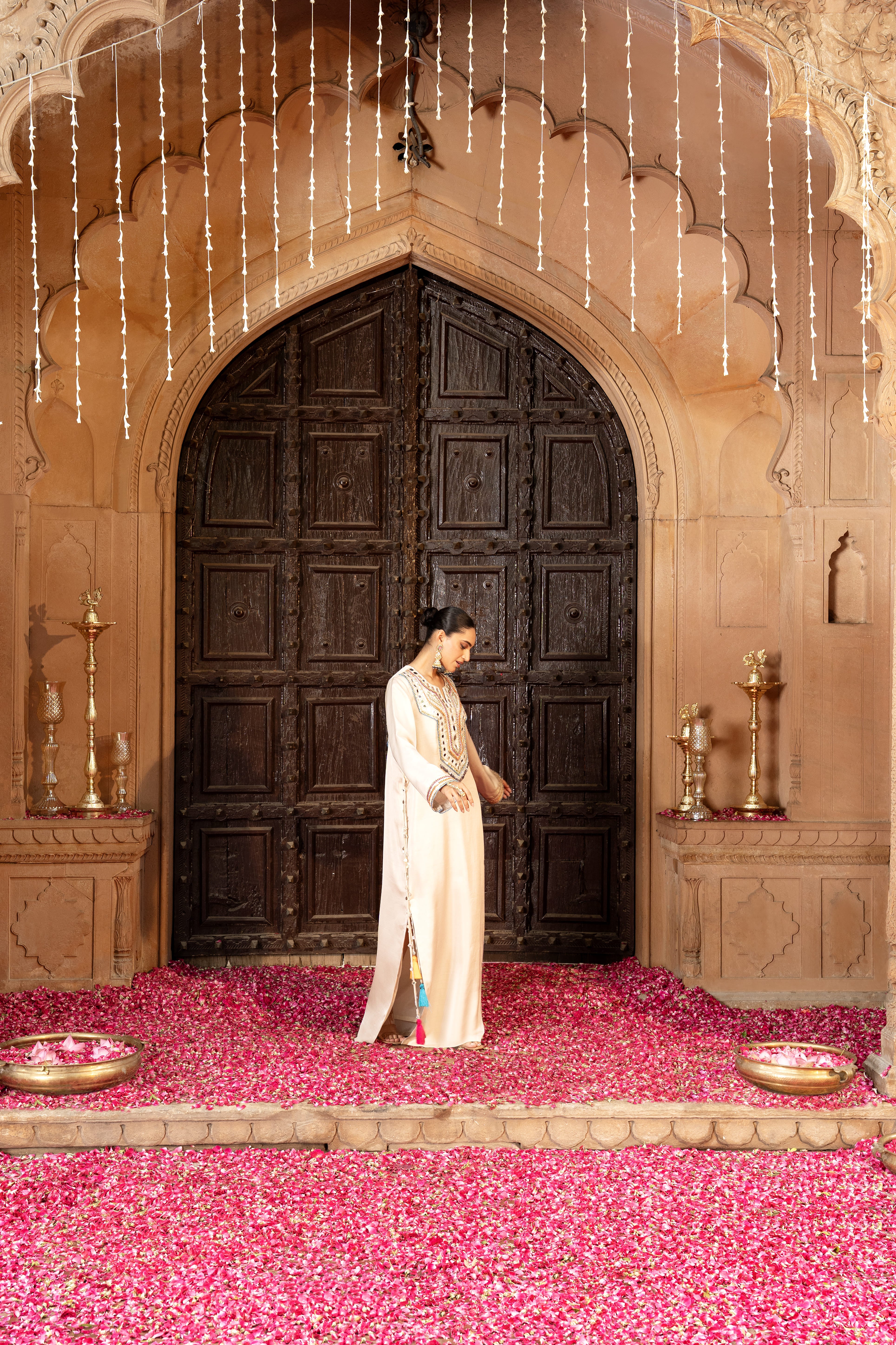 Champagne Beige Embellished Kaftan Dress