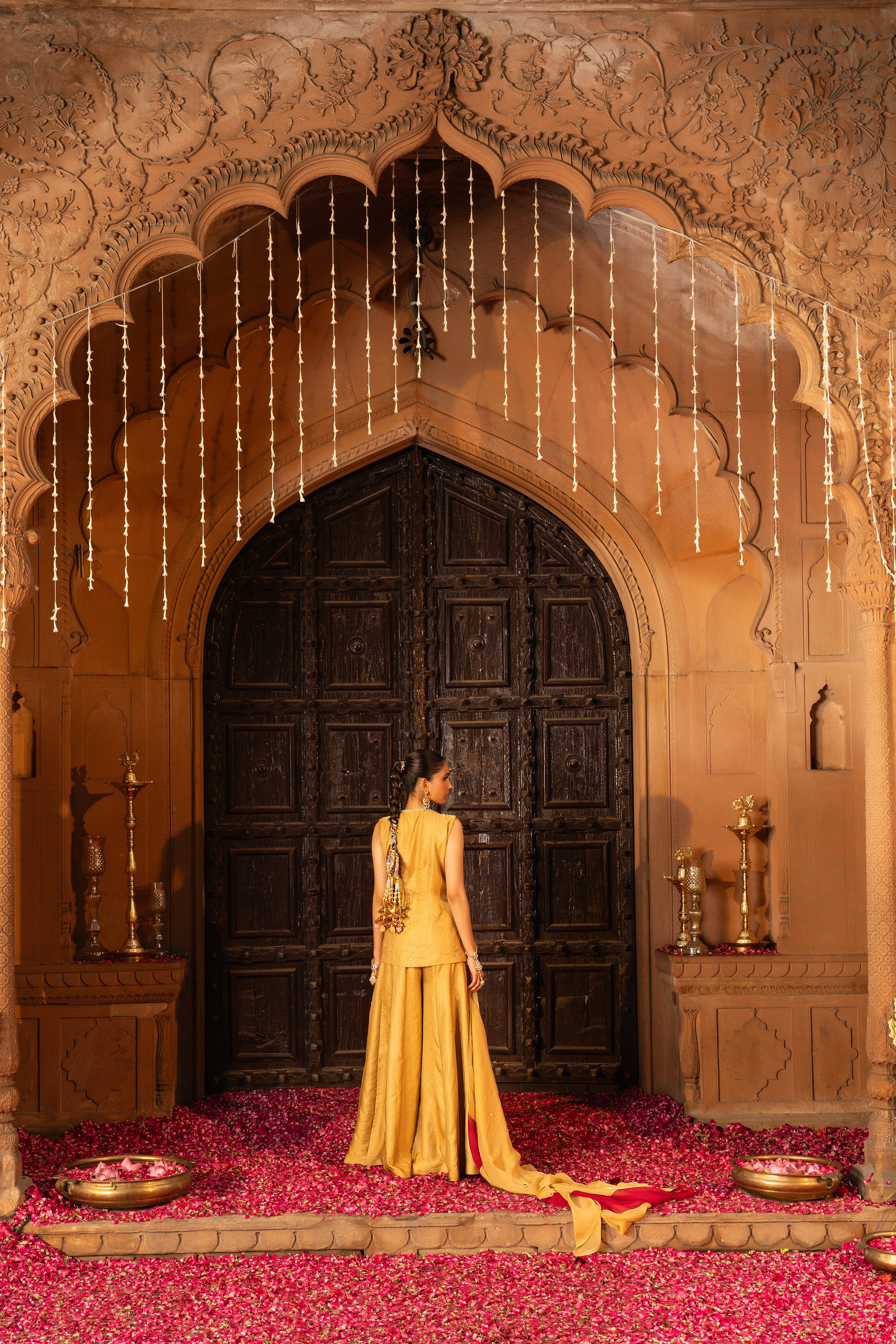 Gold Angrakha Kurta & Sharara Set