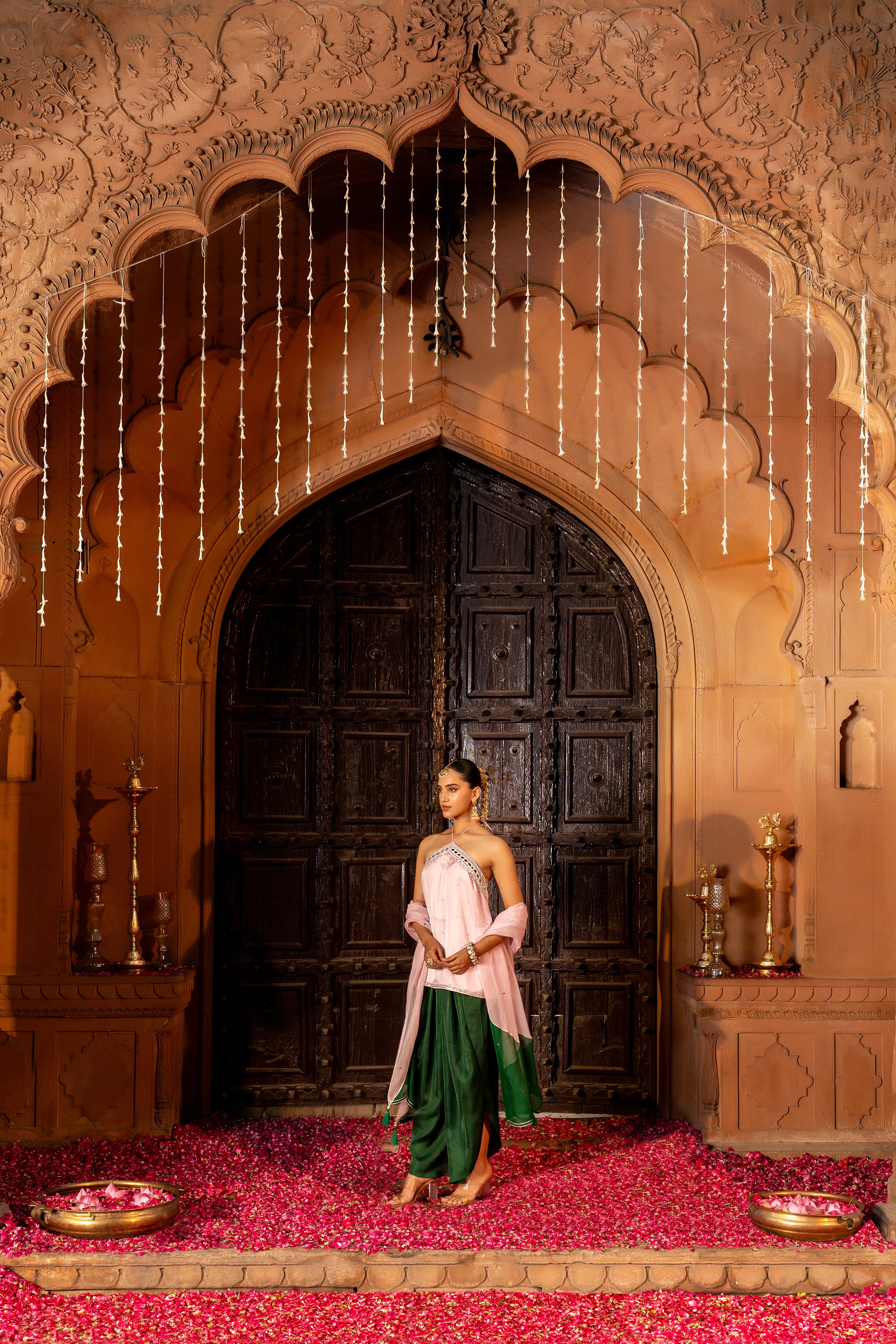 PINK HALTER SHORT KURTA WITH TULIP SALWAR SET