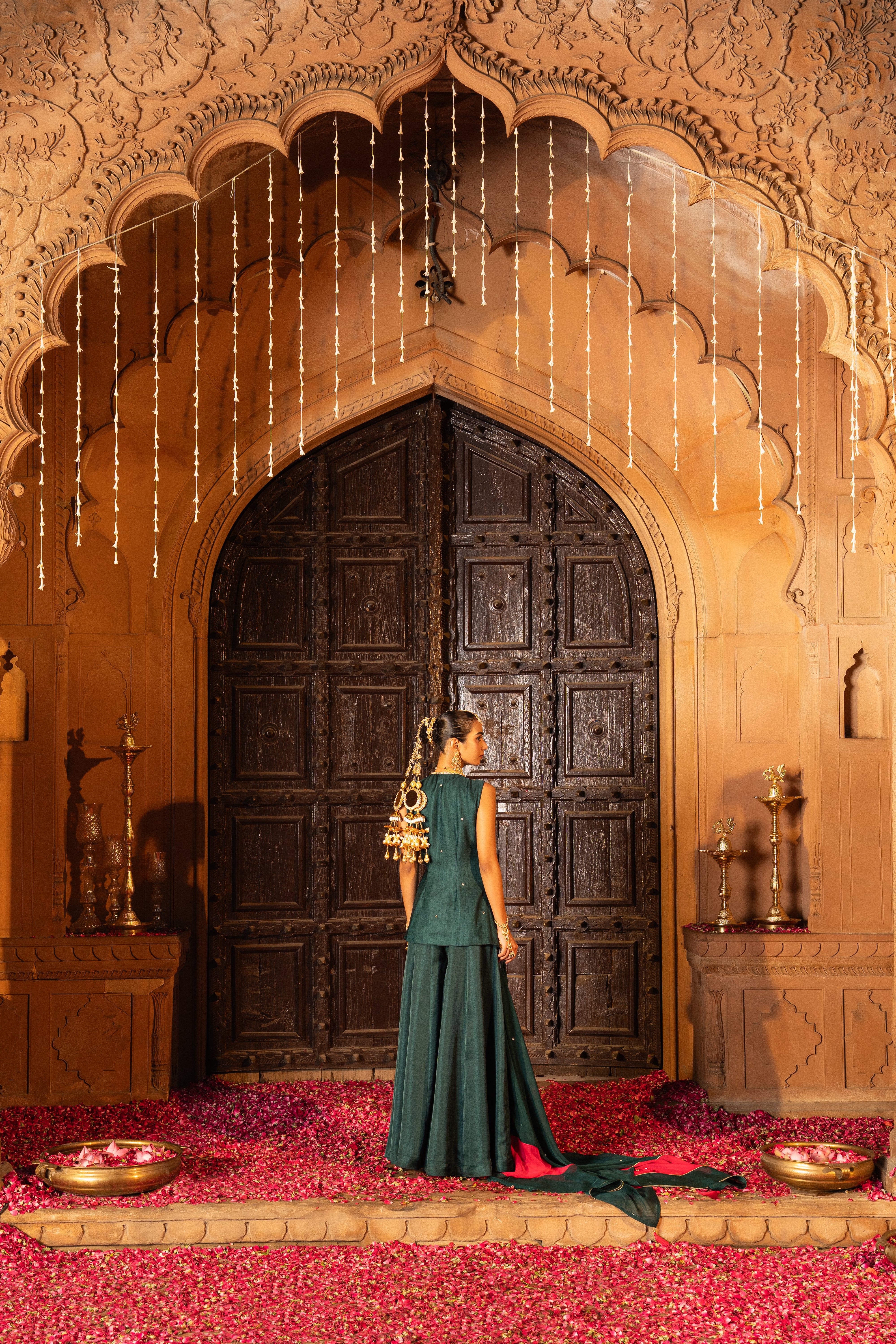DEEP TEAL ANGRAKHA KURTA & SHARARA SET