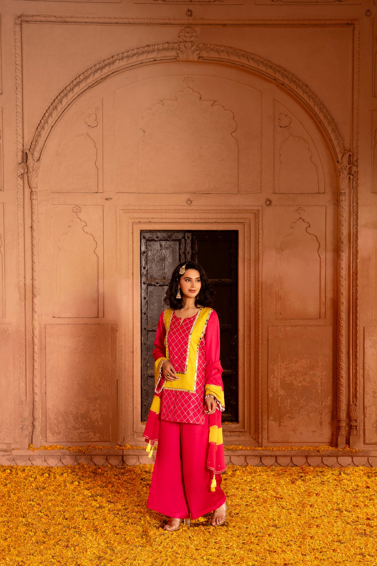 FUCHSIA SHORT KURTA & PANT SET