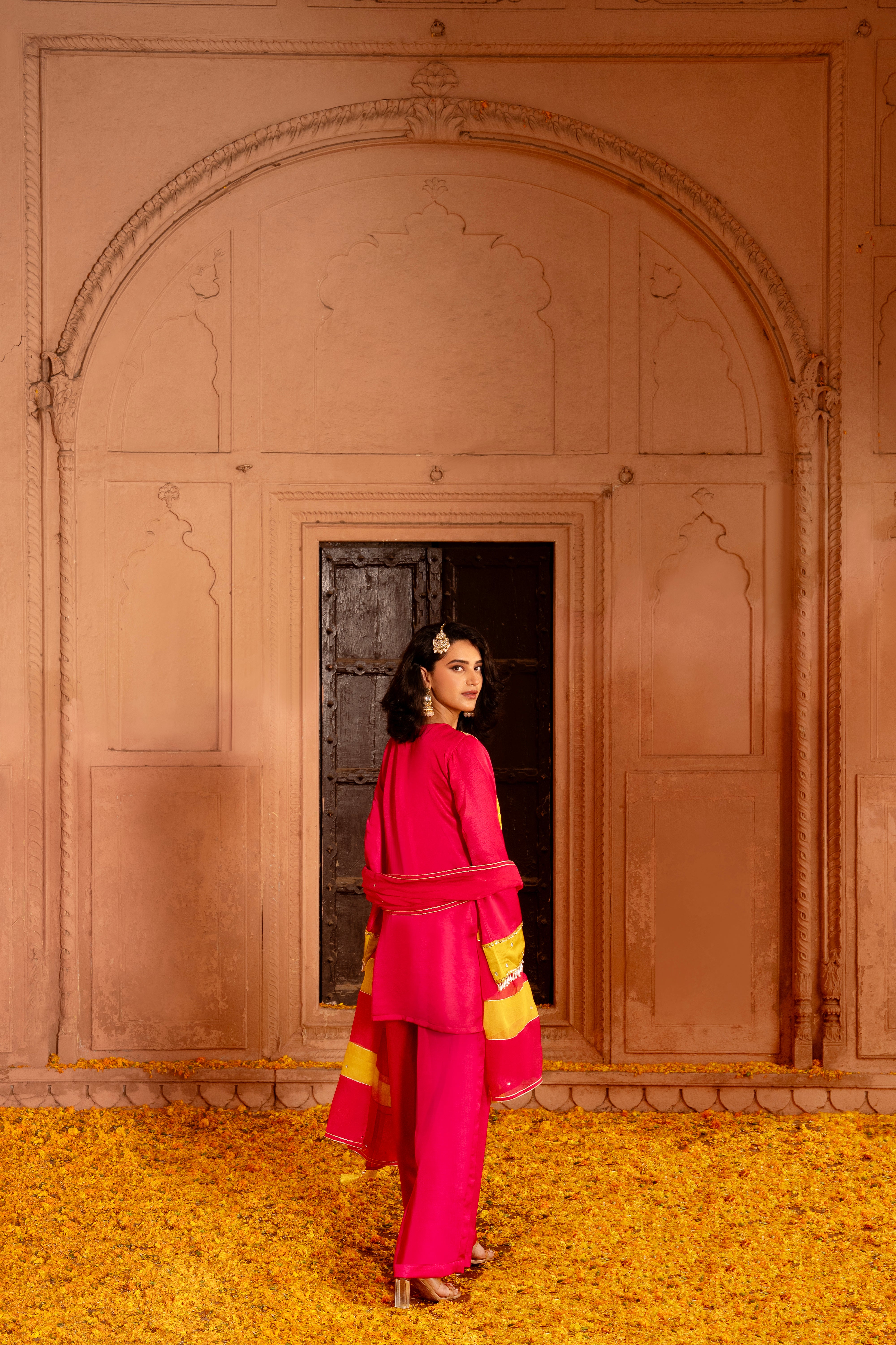 FUCHSIA SHORT KURTA & PANT SET