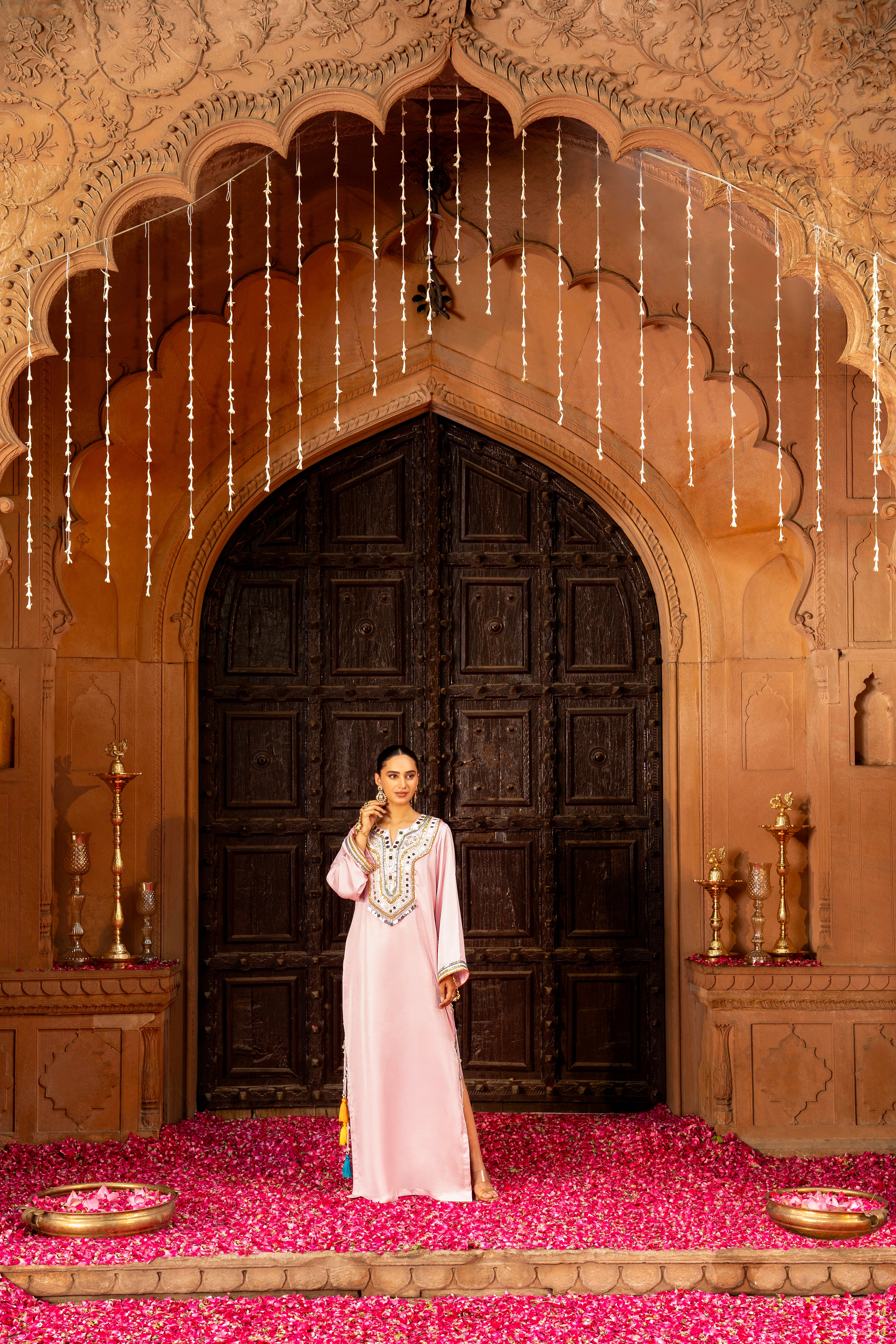 Petal Pink Embellished Kaftan Dress