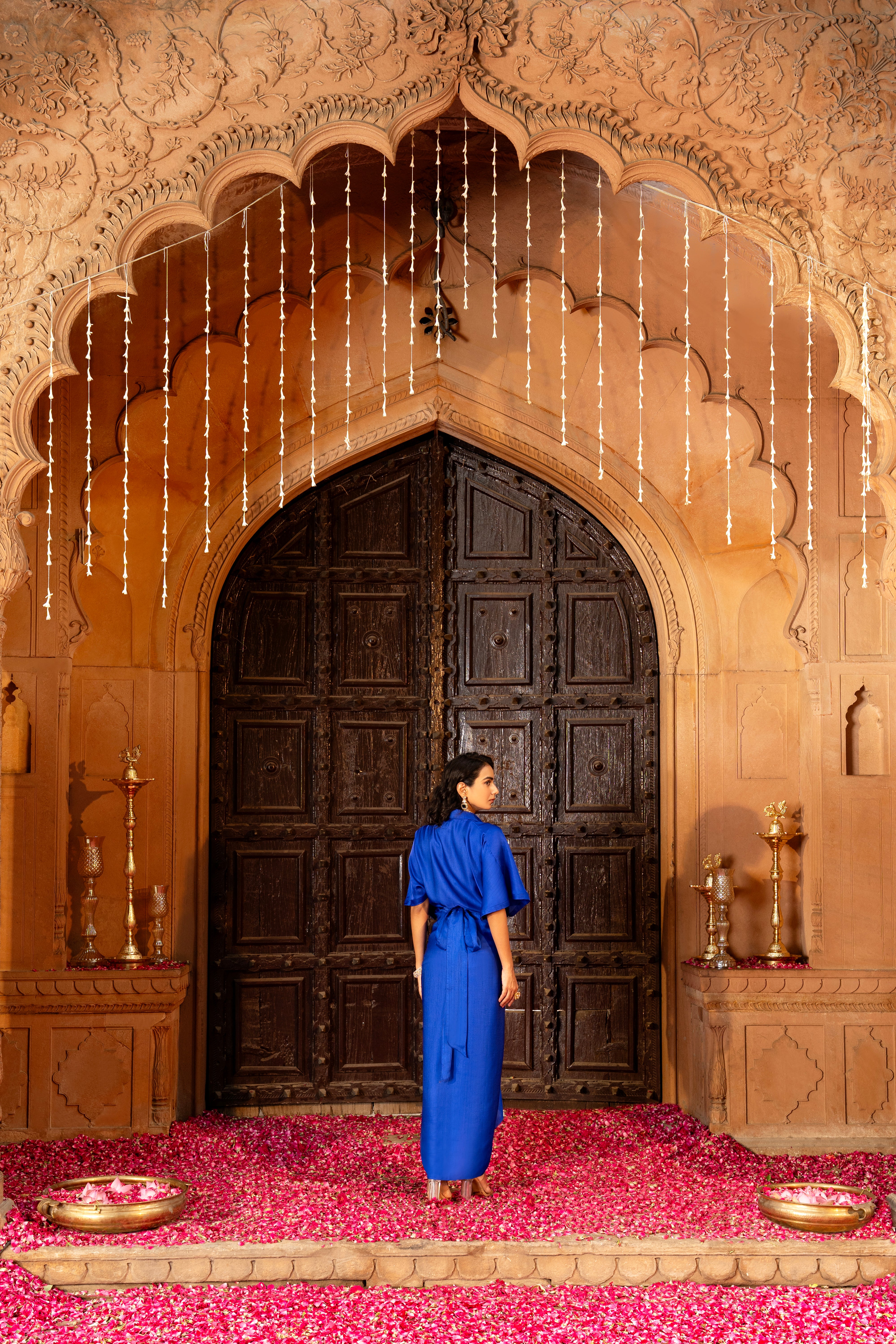 ROYAL BLUE DRAPE SKIRT AND SHIRT SET