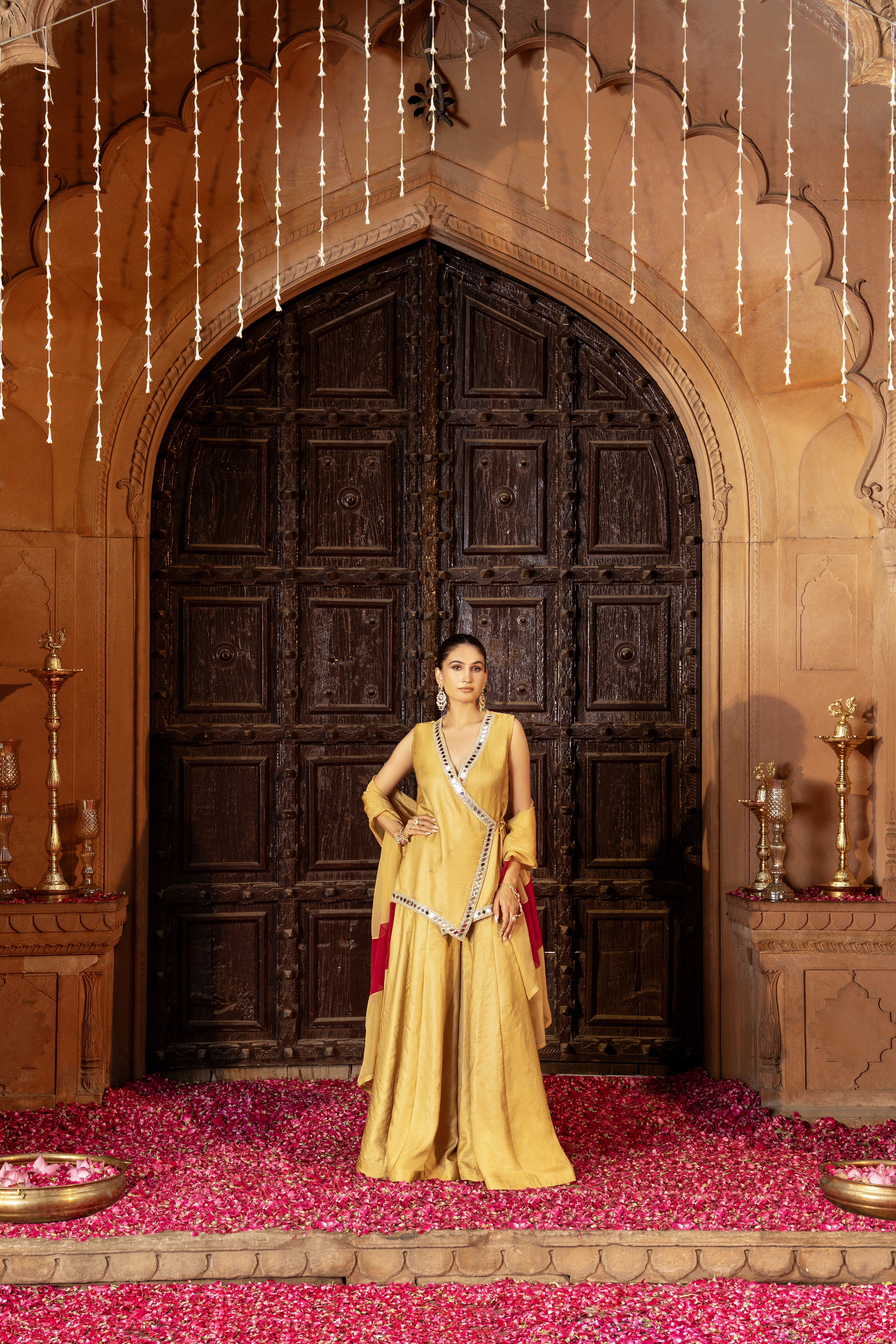 Gold Angrakha Kurta & Sharara Set