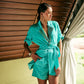 Turquoise Blazer Shirt with Pocket Shorts