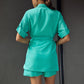 Turquoise Blazer Shirt with Pocket Shorts